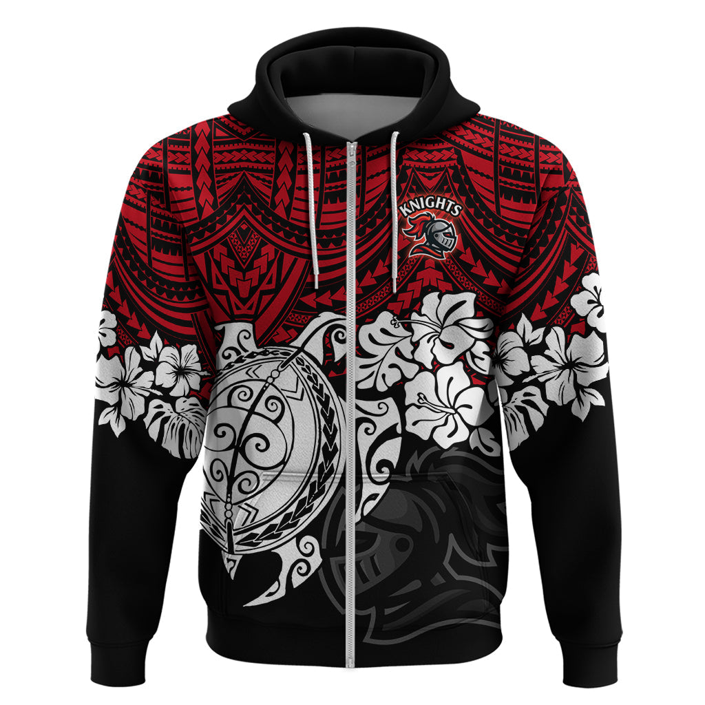 Custom Knights Rugby Hoodie Novocastrians Hibiscus and Turtle With Polynesian Pattern LT9 - Vibe Hoodie Shop