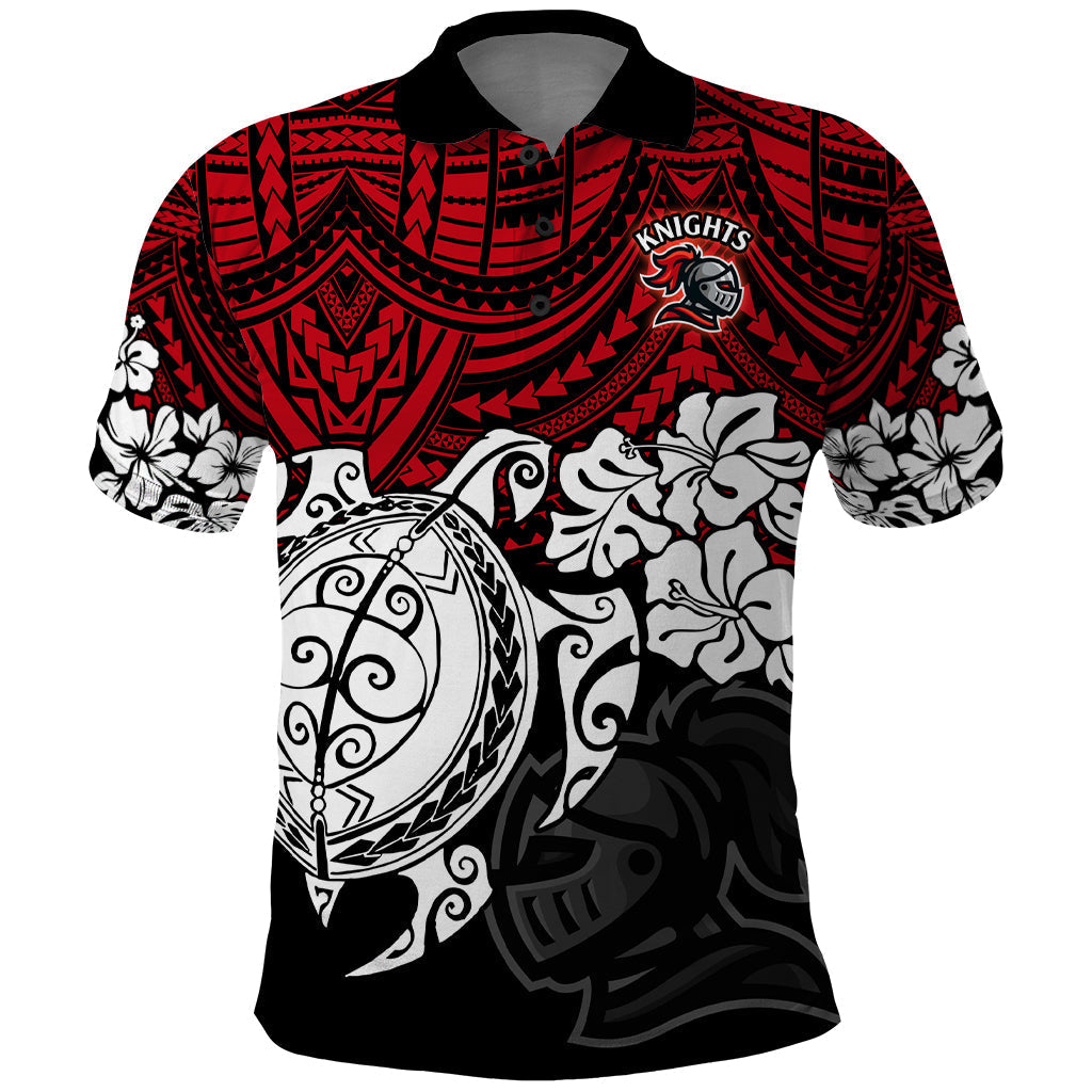 Custom Knights Rugby Polo Shirt Novocastrians Hibiscus and Turtle With Polynesian Pattern LT9 - Vibe Hoodie Shop