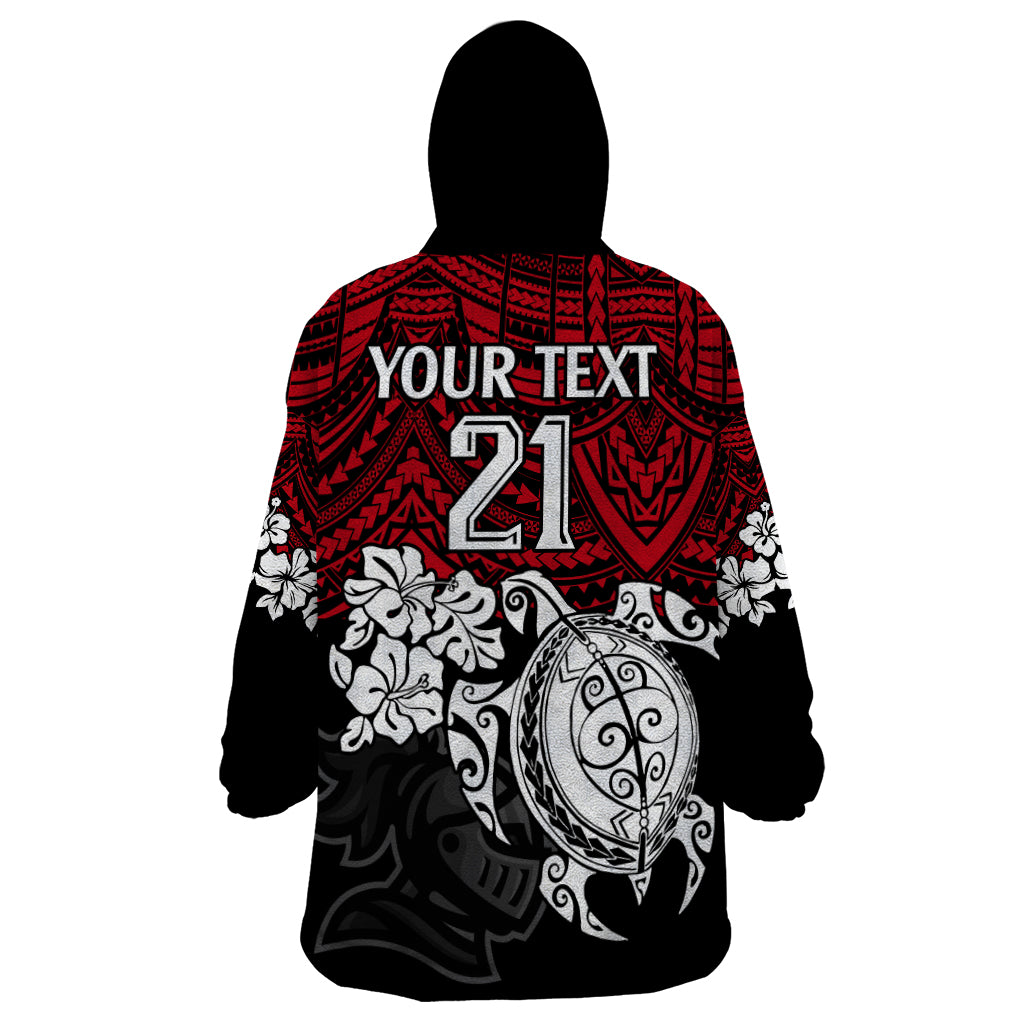 Custom Knights Rugby Wearable Blanket Hoodie Novocastrians Hibiscus and Turtle With Polynesian Pattern - Vibe Hoodie Shop