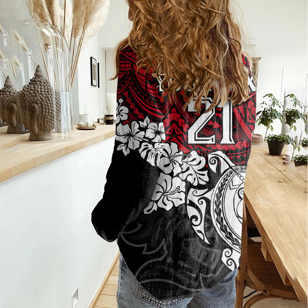 Custom Knights Rugby Women Casual Shirt Novocastrians Hibiscus and Turtle With Polynesian Pattern - Vibe Hoodie Shop