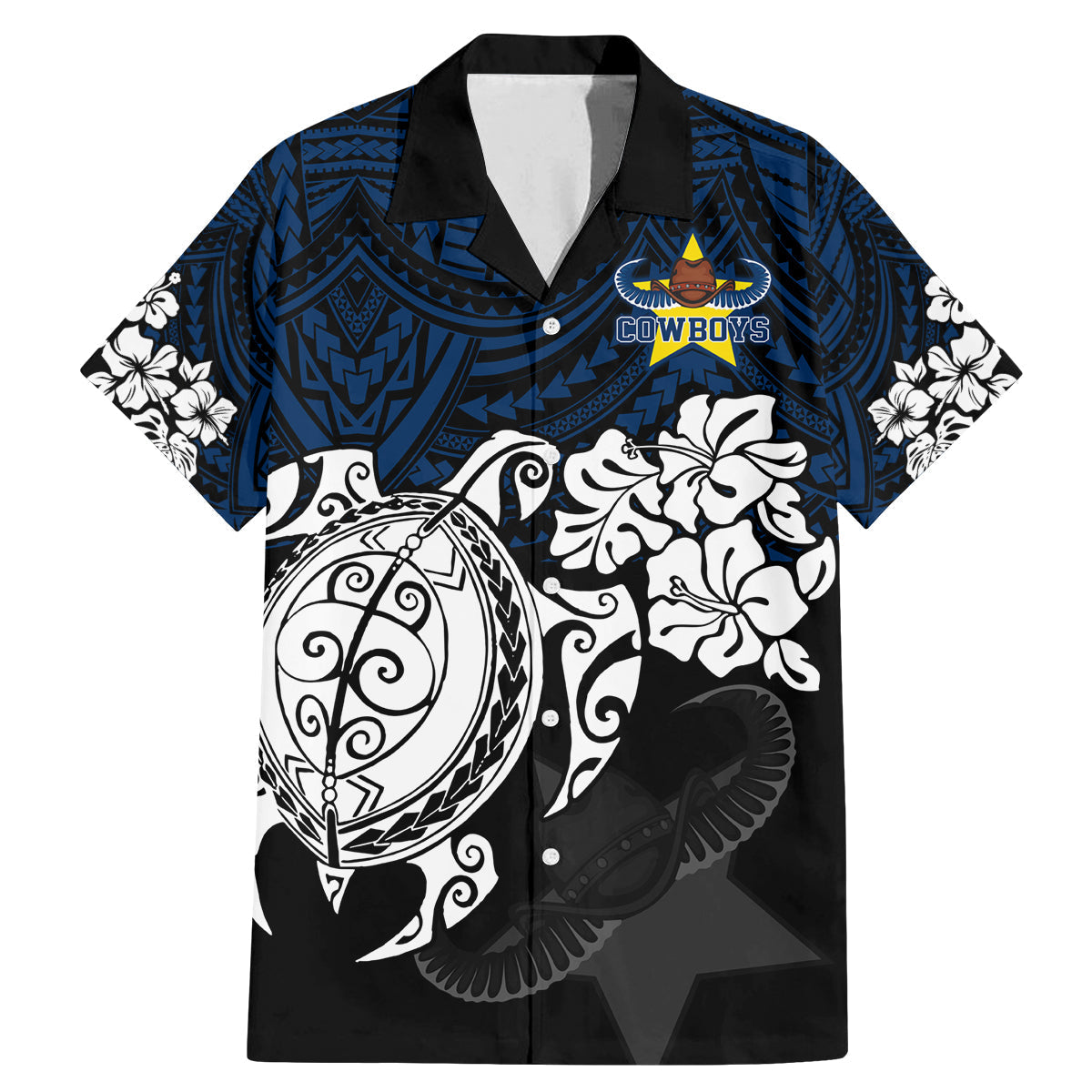 custom-cowboys-rugby-family-matching-mermaid-dress-and-hawaiian-shirt-hibiscus-and-turtle-with-polynesian-pattern