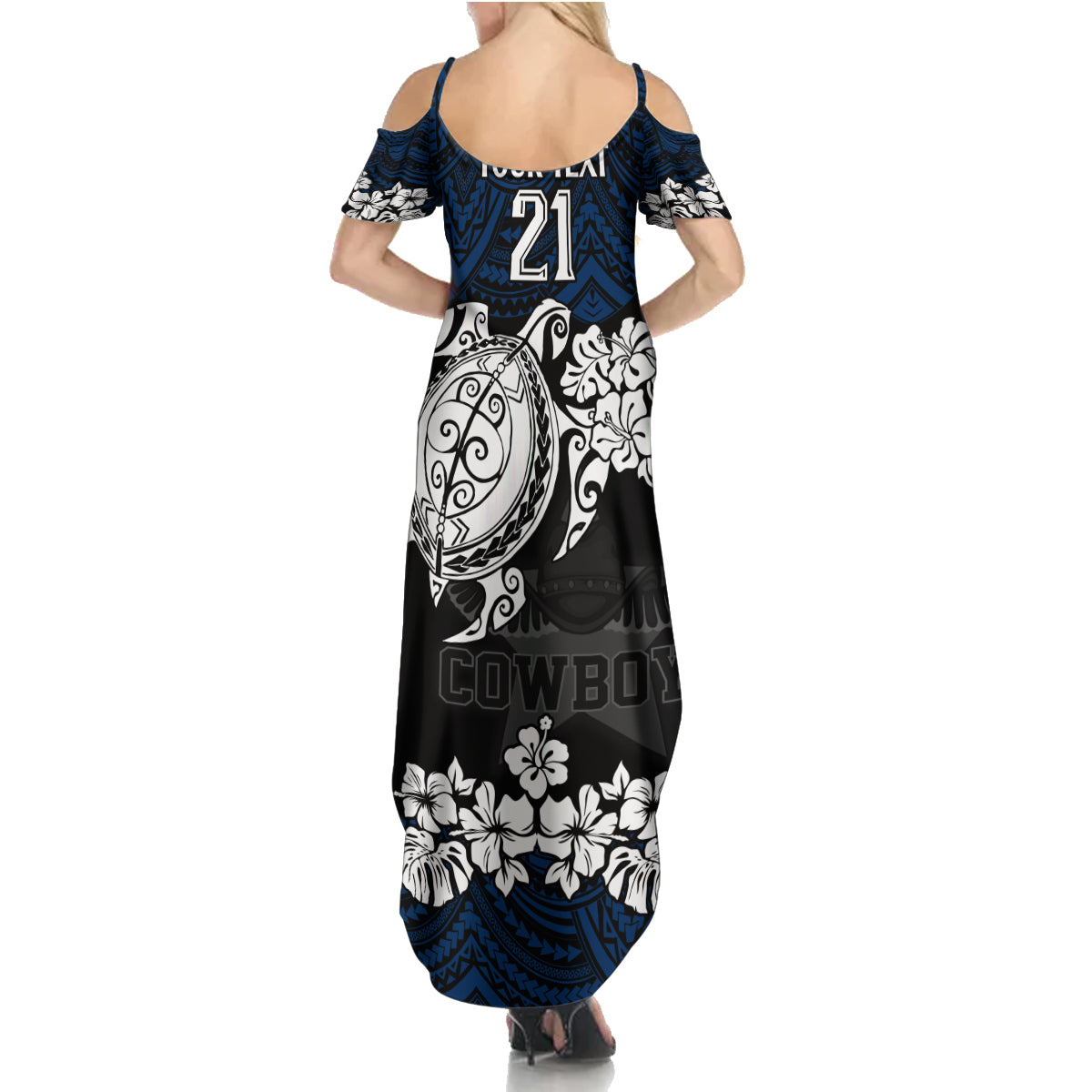 custom-cowboys-rugby-family-matching-summer-maxi-dress-and-hawaiian-shirt-hibiscus-and-turtle-with-polynesian-pattern