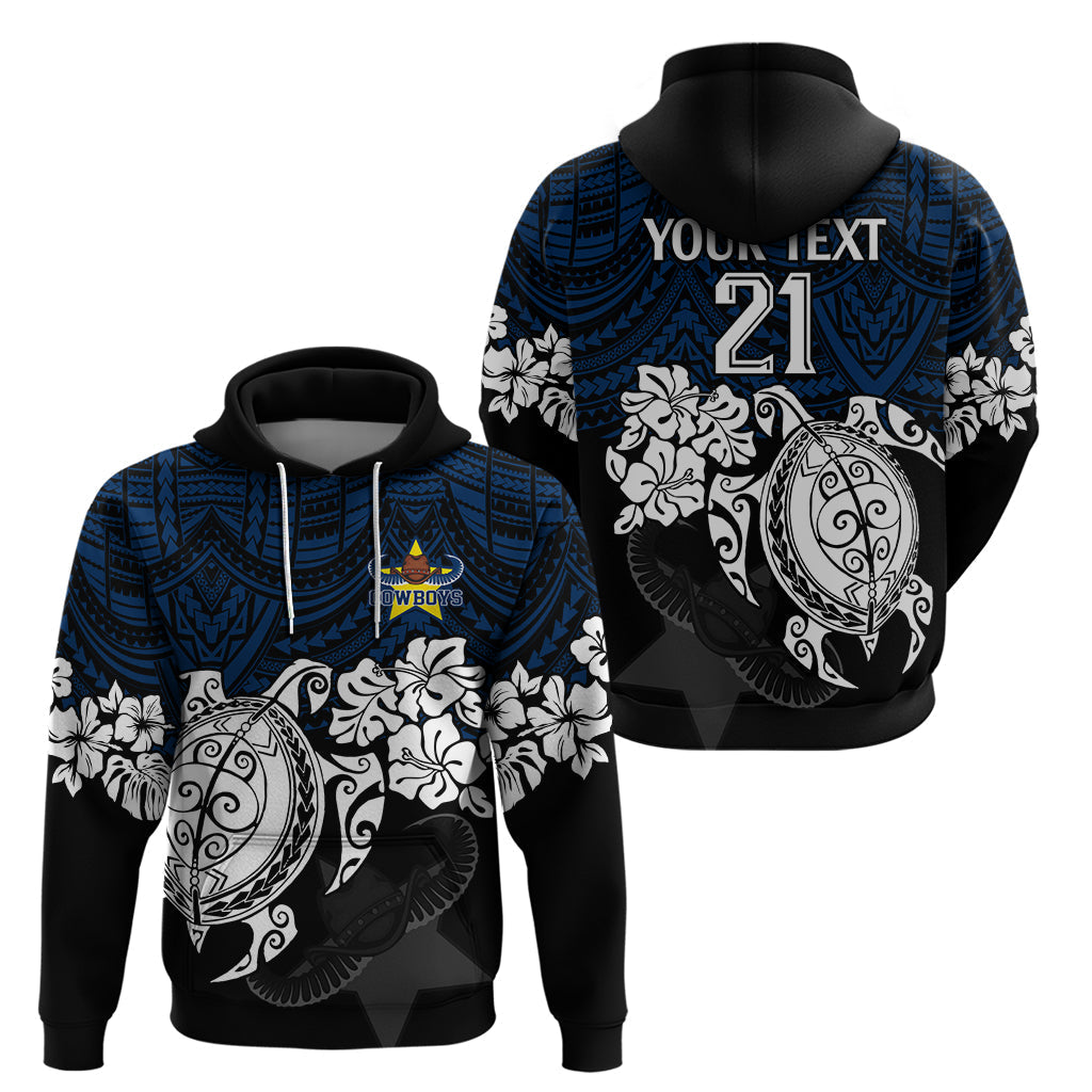 Custom Cowboys Rugby Hoodie Hibiscus and Turtle With Polynesian Pattern LT9 - Vibe Hoodie Shop