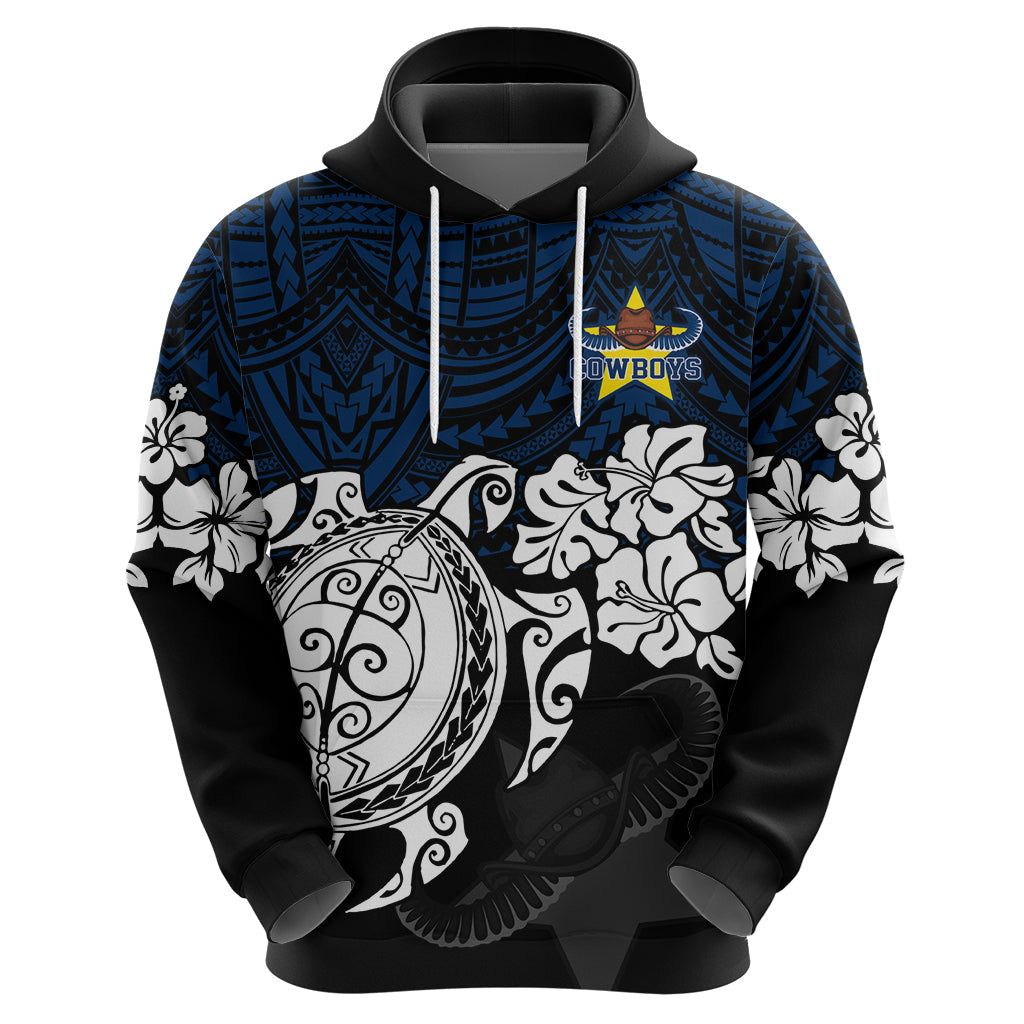 Custom Cowboys Rugby Hoodie Hibiscus and Turtle With Polynesian Pattern LT9 - Vibe Hoodie Shop