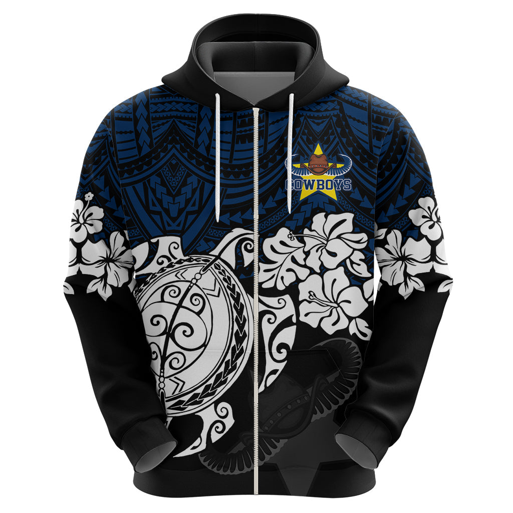 Custom Cowboys Rugby Hoodie Hibiscus and Turtle With Polynesian Pattern LT9 - Vibe Hoodie Shop