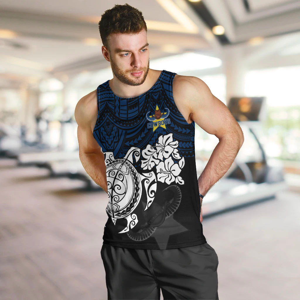 Custom Cowboys Rugby Men Tank Top Hibiscus and Turtle With Polynesian Pattern - Vibe Hoodie Shop