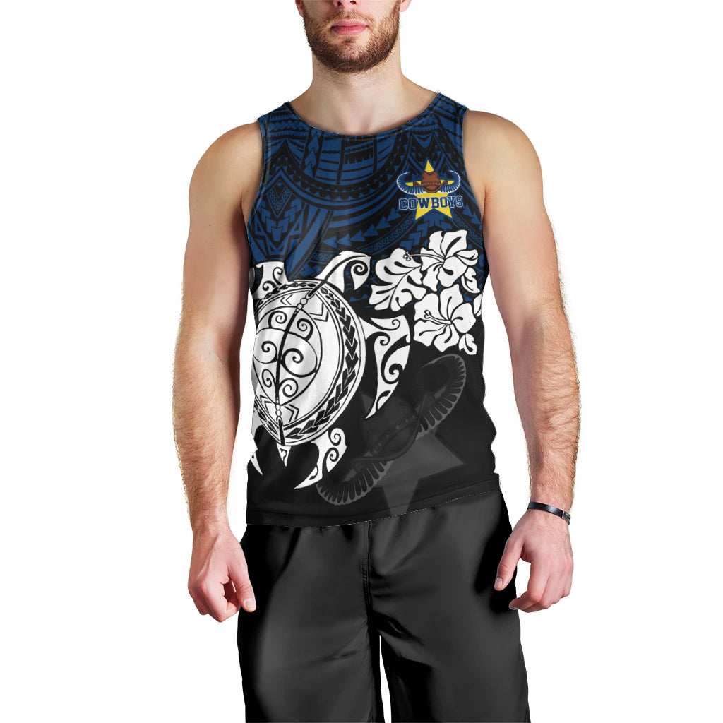 Custom Cowboys Rugby Men Tank Top Hibiscus and Turtle With Polynesian Pattern - Vibe Hoodie Shop