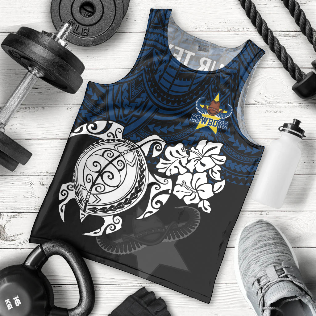 Custom Cowboys Rugby Men Tank Top Hibiscus and Turtle With Polynesian Pattern - Vibe Hoodie Shop