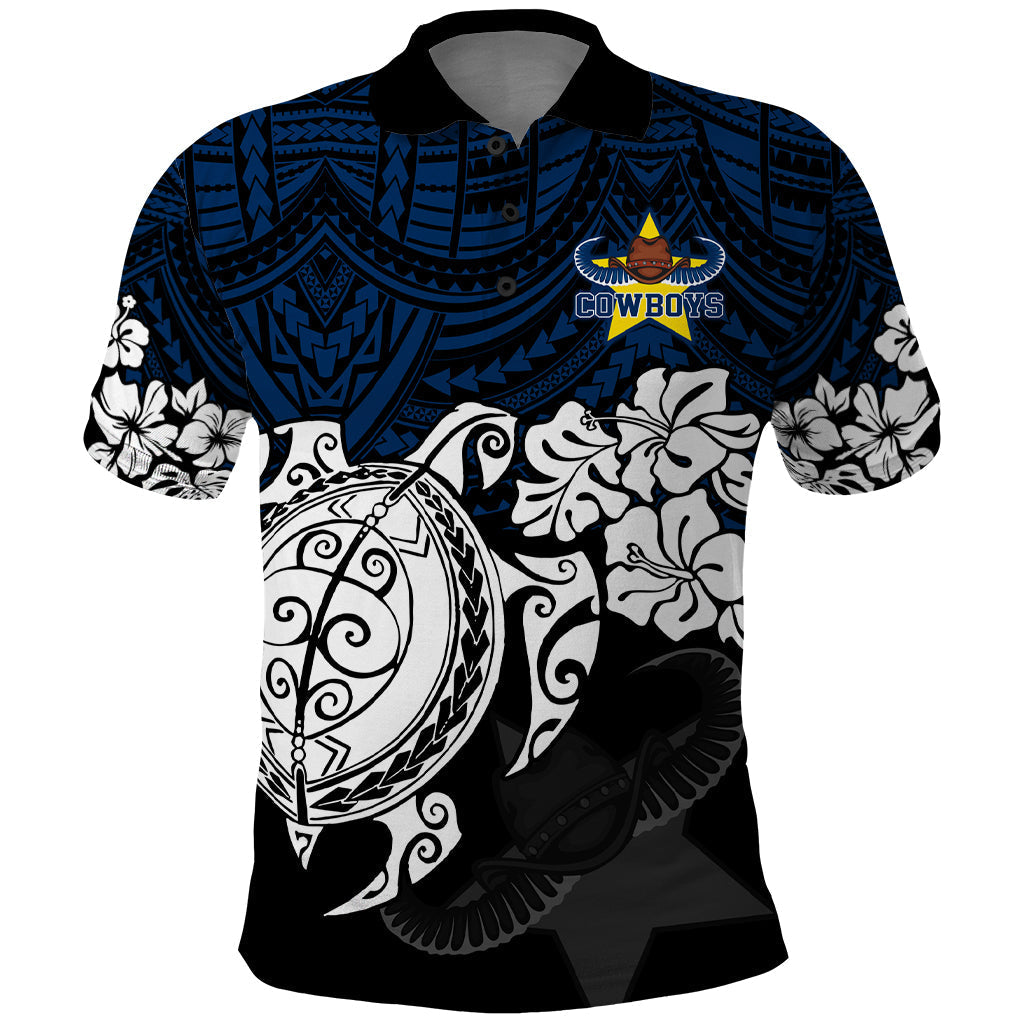 Custom Cowboys Rugby Polo Shirt Hibiscus and Turtle With Polynesian Pattern LT9 - Vibe Hoodie Shop