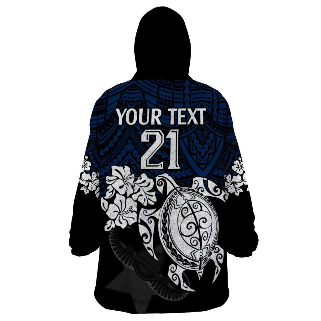 Custom Cowboys Rugby Wearable Blanket Hoodie Hibiscus and Turtle With Polynesian Pattern - Vibe Hoodie Shop