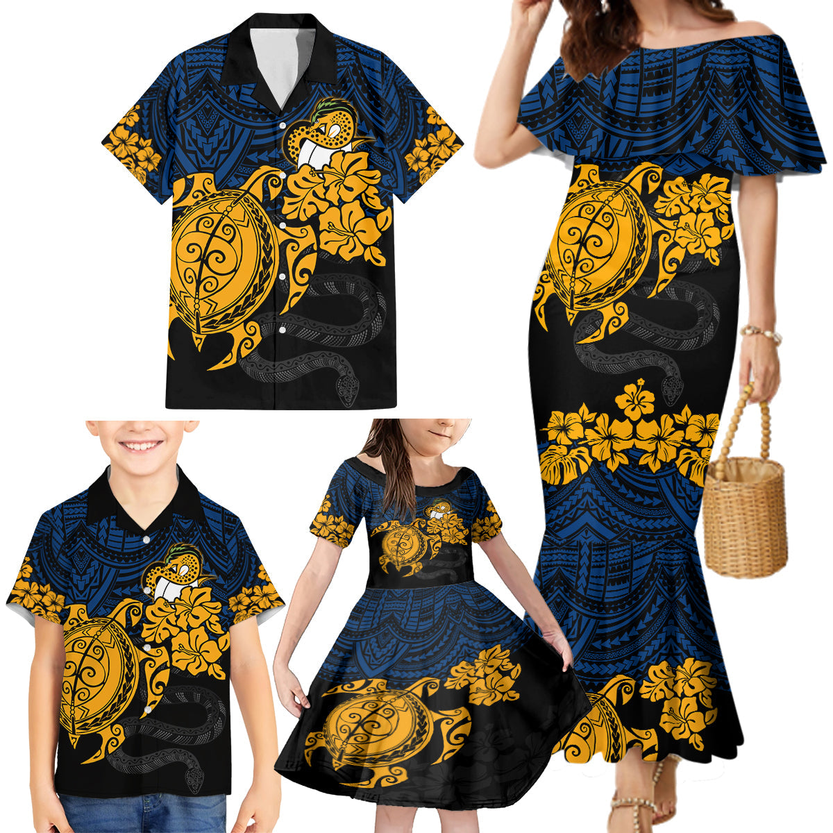 custom-parra-eels-rugby-family-matching-mermaid-dress-and-hawaiian-shirt-hibiscus-and-turtle-with-polynesian-pattern