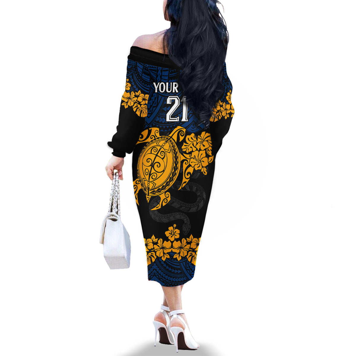 custom-parra-eels-rugby-family-matching-off-shoulder-long-sleeve-dress-and-hawaiian-shirt-hibiscus-and-turtle-with-polynesian-pattern
