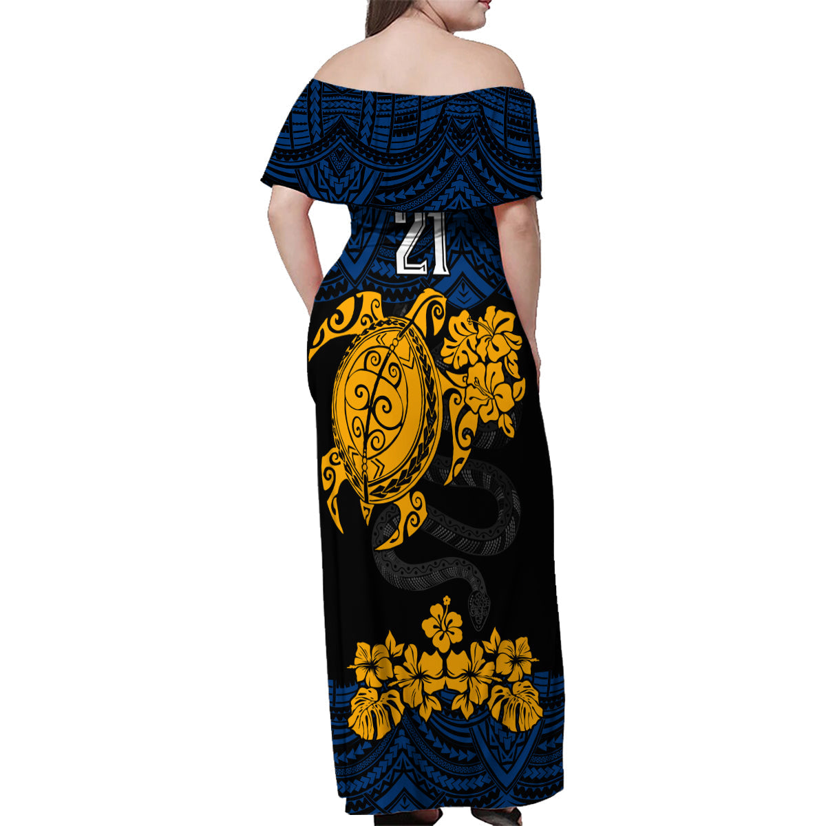 custom-parra-eels-rugby-family-matching-off-shoulder-maxi-dress-and-hawaiian-shirt-hibiscus-and-turtle-with-polynesian-pattern