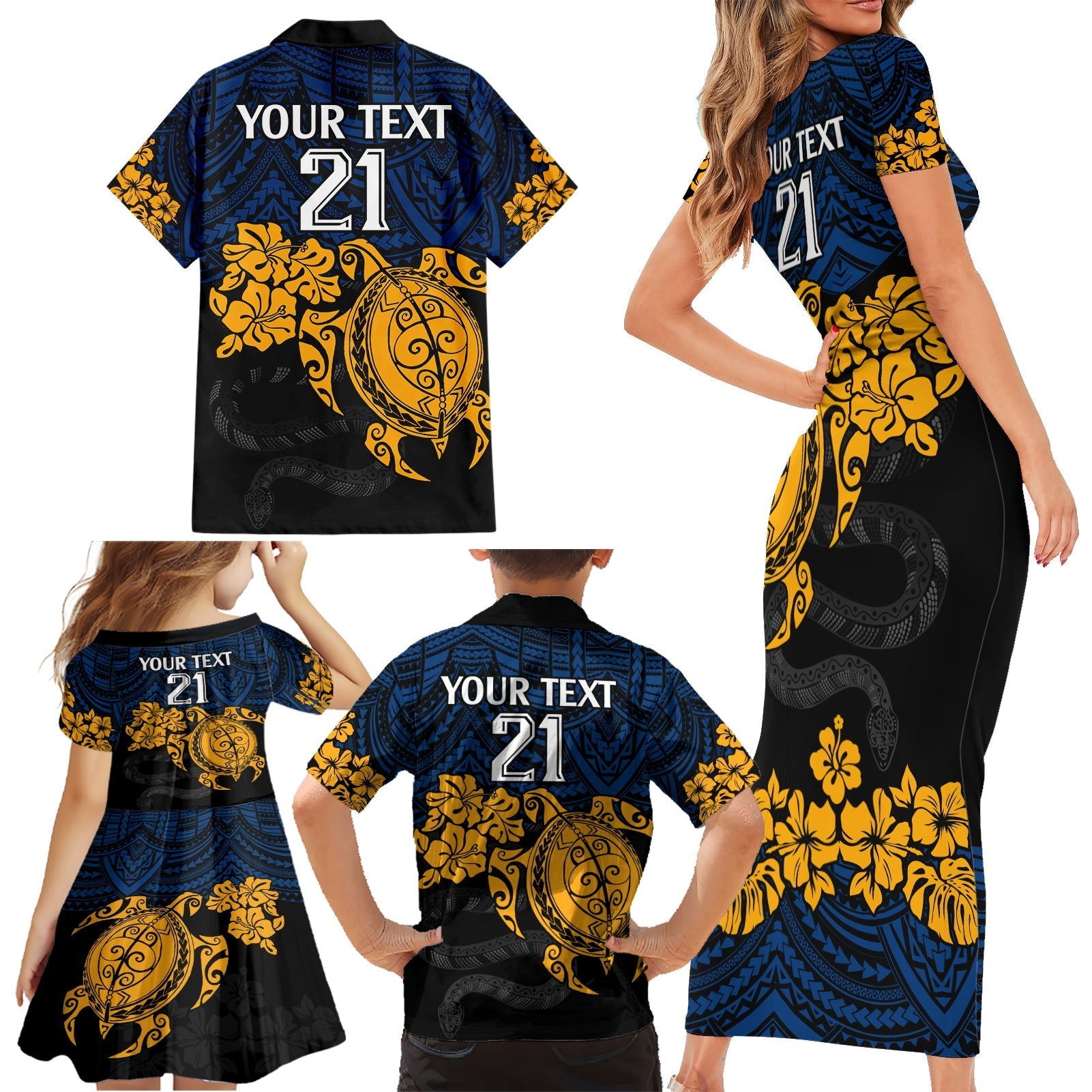 custom-parra-eels-rugby-family-matching-short-sleeve-bodycon-dress-and-hawaiian-shirt-hibiscus-and-turtle-with-polynesian-pattern