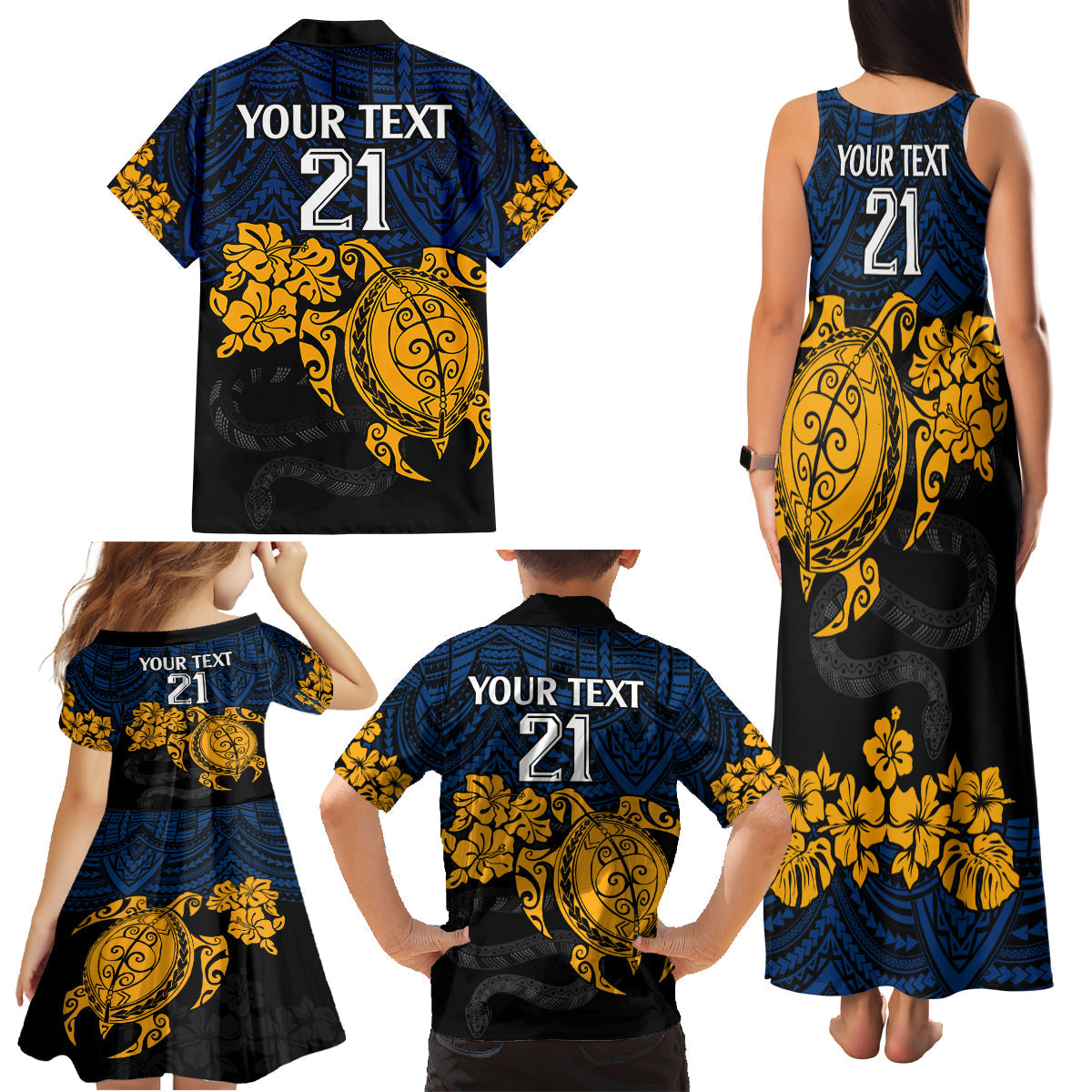 custom-parra-eels-rugby-family-matching-tank-maxi-dress-and-hawaiian-shirt-hibiscus-and-turtle-with-polynesian-pattern