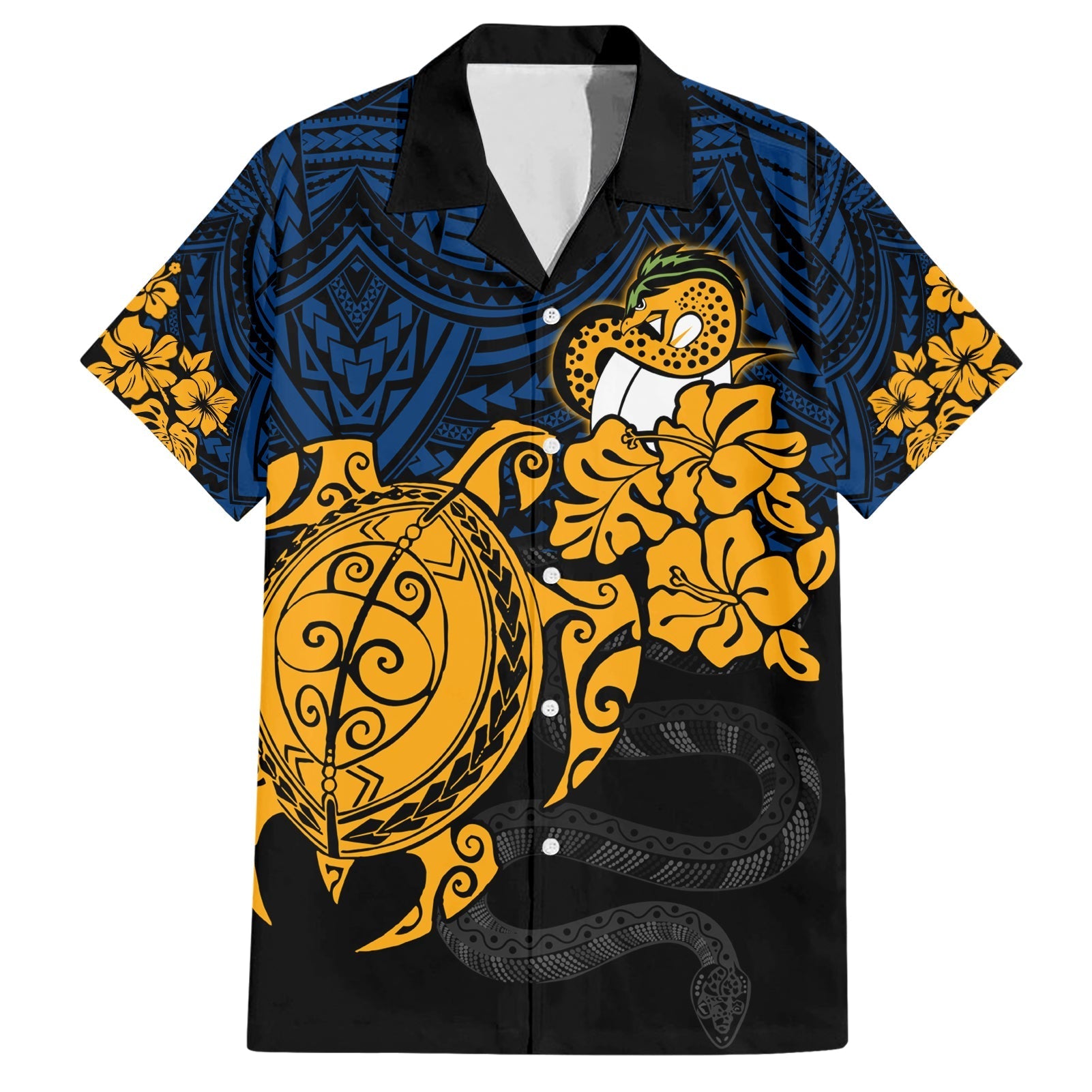 Custom Parra Eels Rugby Hawaiian Shirt Hibiscus and Turtle With Polynesian Pattern - Vibe Hoodie Shop