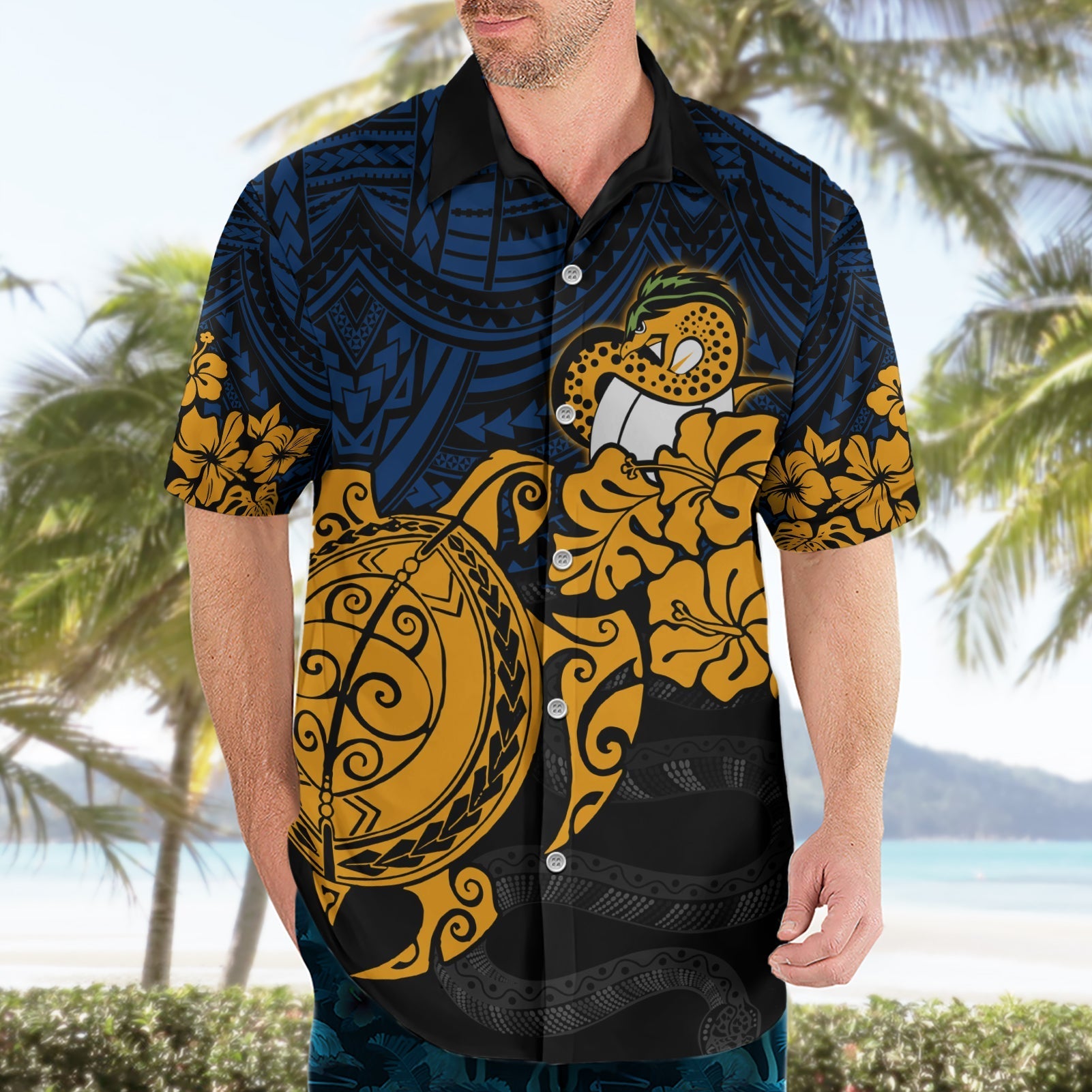 Custom Parra Eels Rugby Hawaiian Shirt Hibiscus and Turtle With Polynesian Pattern - Vibe Hoodie Shop