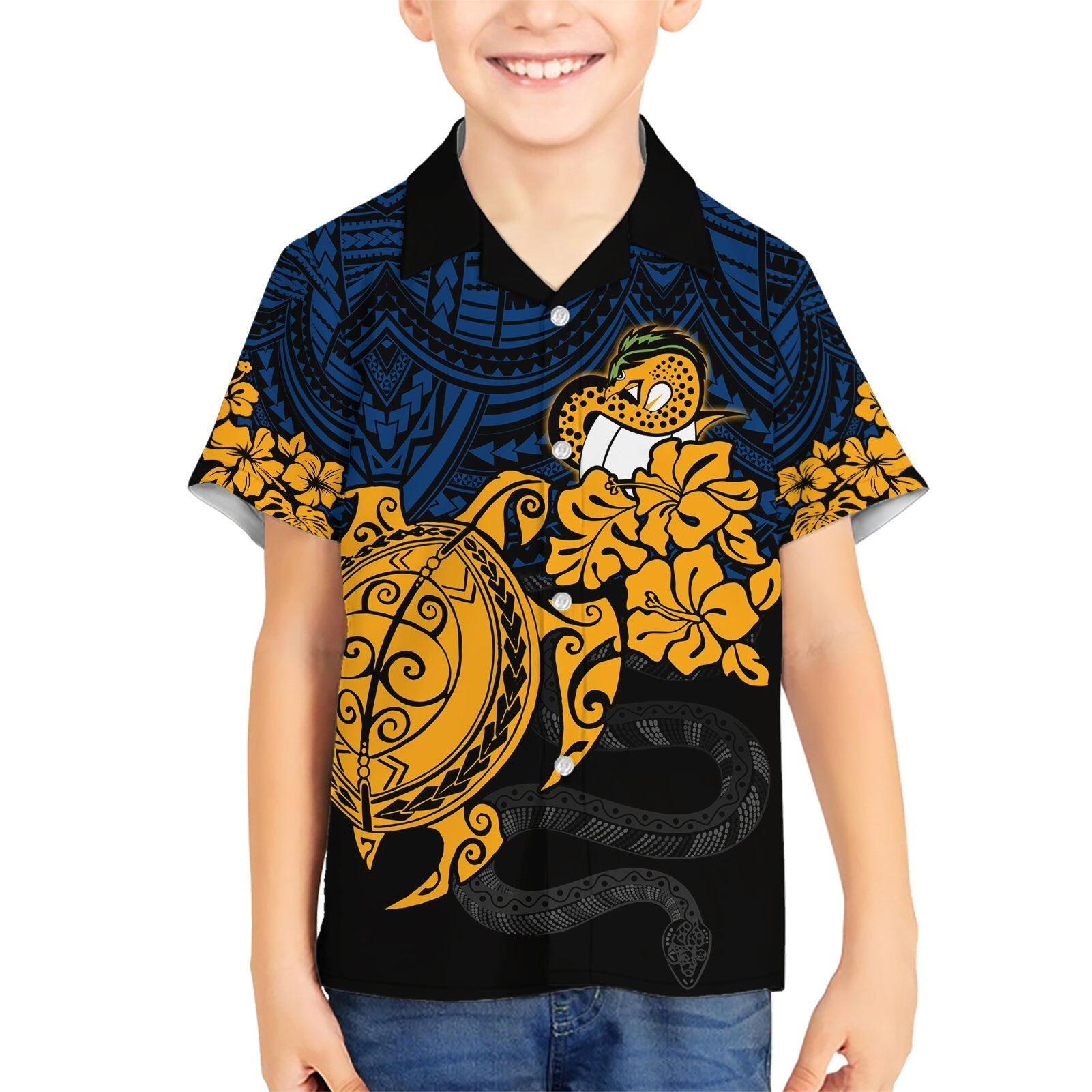 Custom Parra Eels Rugby Hawaiian Shirt Hibiscus and Turtle With Polynesian Pattern - Vibe Hoodie Shop