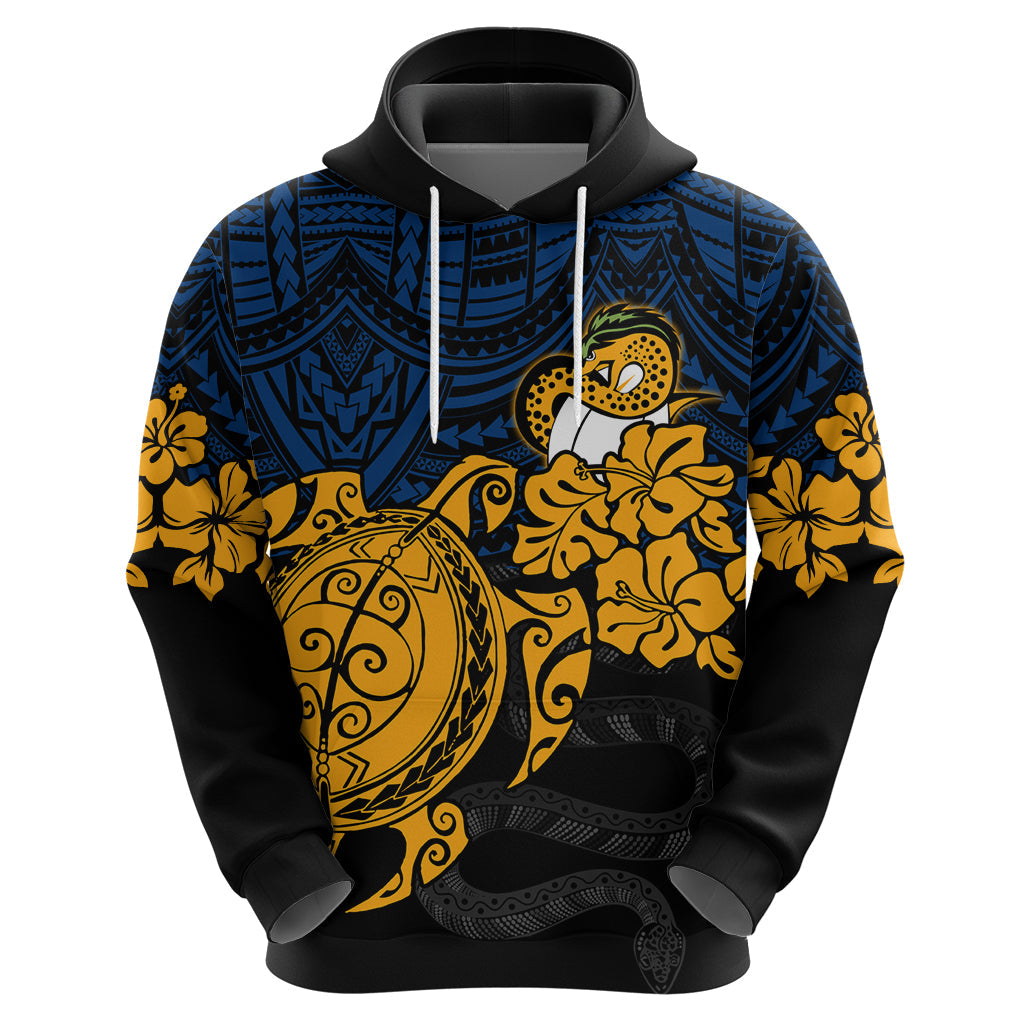 Custom Parra Eels Rugby Hoodie Hibiscus and Turtle With Polynesian Pattern LT9 - Vibe Hoodie Shop