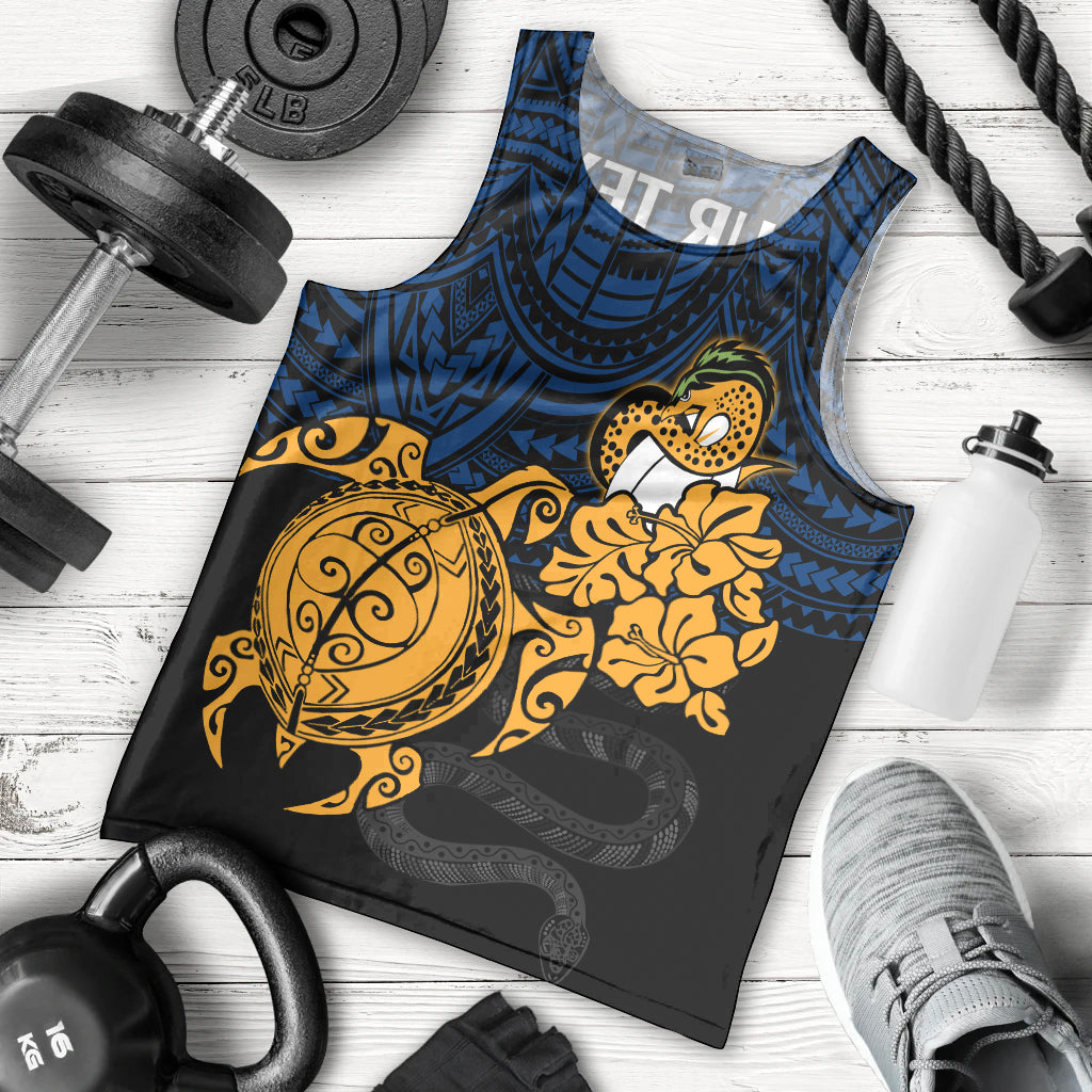 Custom Parra Eels Rugby Men Tank Top Hibiscus and Turtle With Polynesian Pattern - Vibe Hoodie Shop