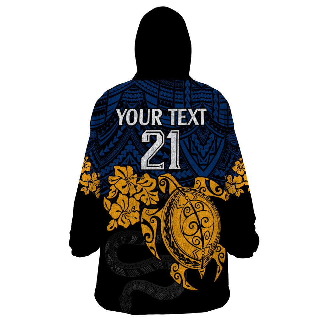 Custom Parra Eels Rugby Wearable Blanket Hoodie Hibiscus and Turtle With Polynesian Pattern - Vibe Hoodie Shop