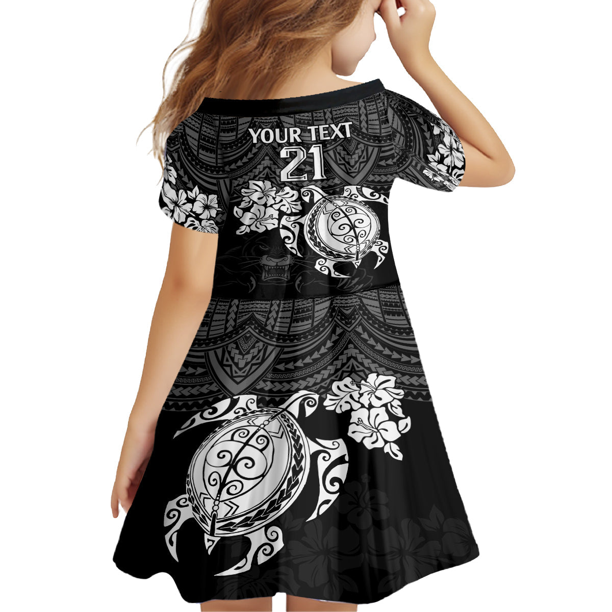 custom-panthers-rugby-family-matching-off-shoulder-long-sleeve-dress-and-hawaiian-shirt-penrith-hibiscus-and-turtle-with-polynesian-pattern