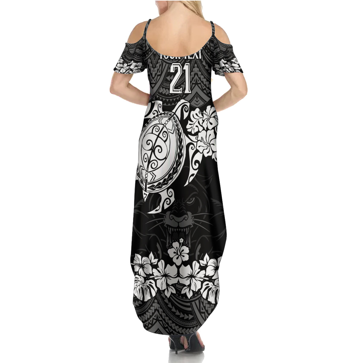 custom-panthers-rugby-family-matching-summer-maxi-dress-and-hawaiian-shirt-penrith-hibiscus-and-turtle-with-polynesian-pattern