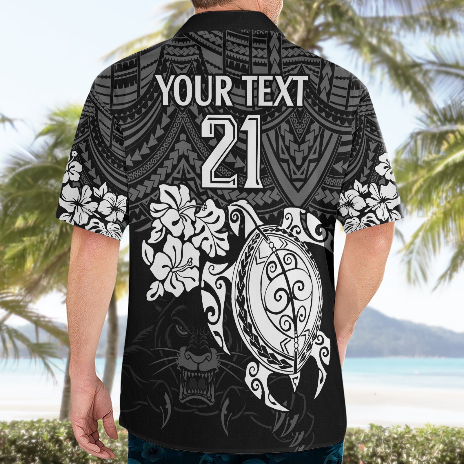 Custom Panthers Rugby Hawaiian Shirt Penrith Hibiscus and Turtle With Polynesian Pattern - Vibe Hoodie Shop