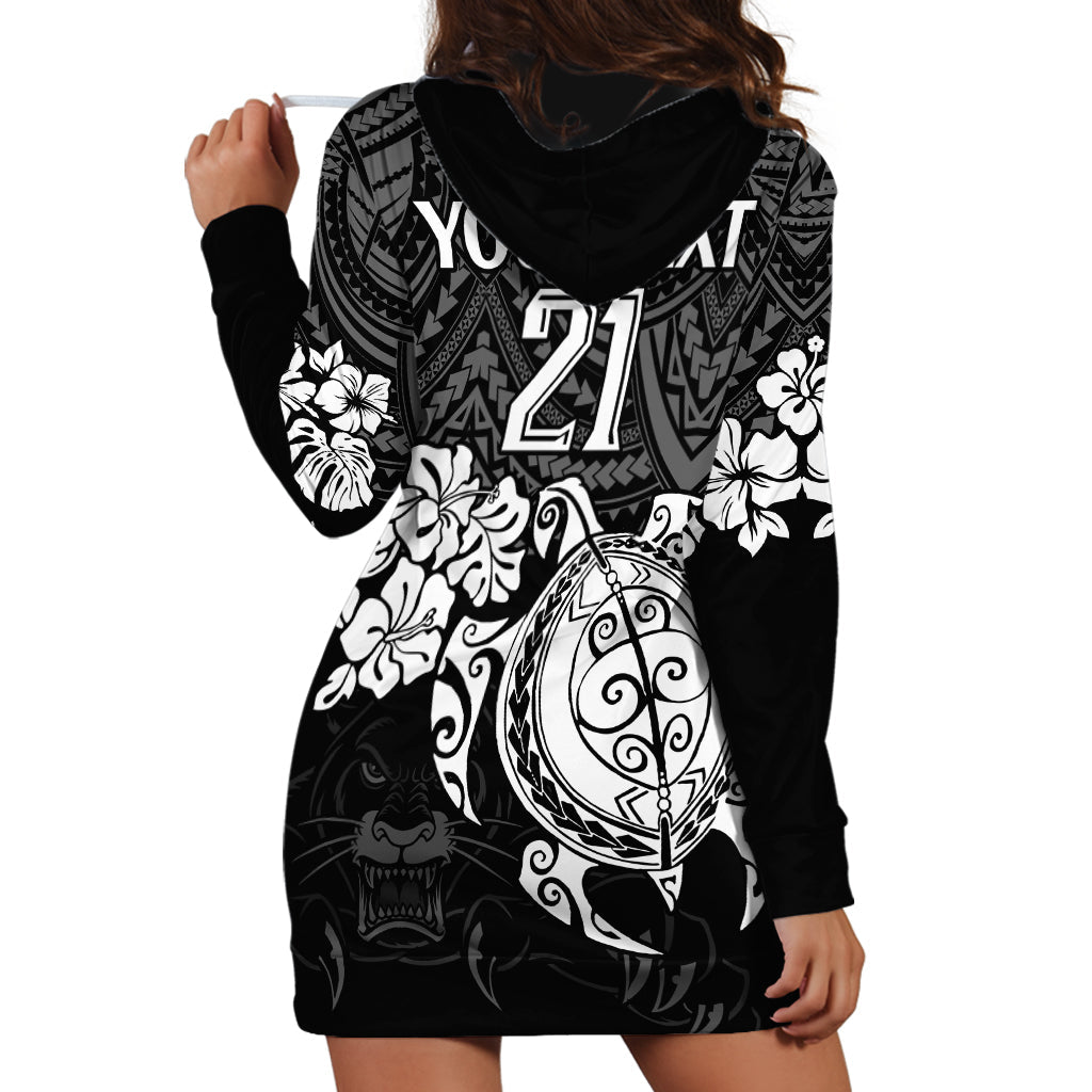 Custom Panthers Rugby Hoodie Dress Penrith Hibiscus and Turtle With Polynesian Pattern - Vibe Hoodie Shop