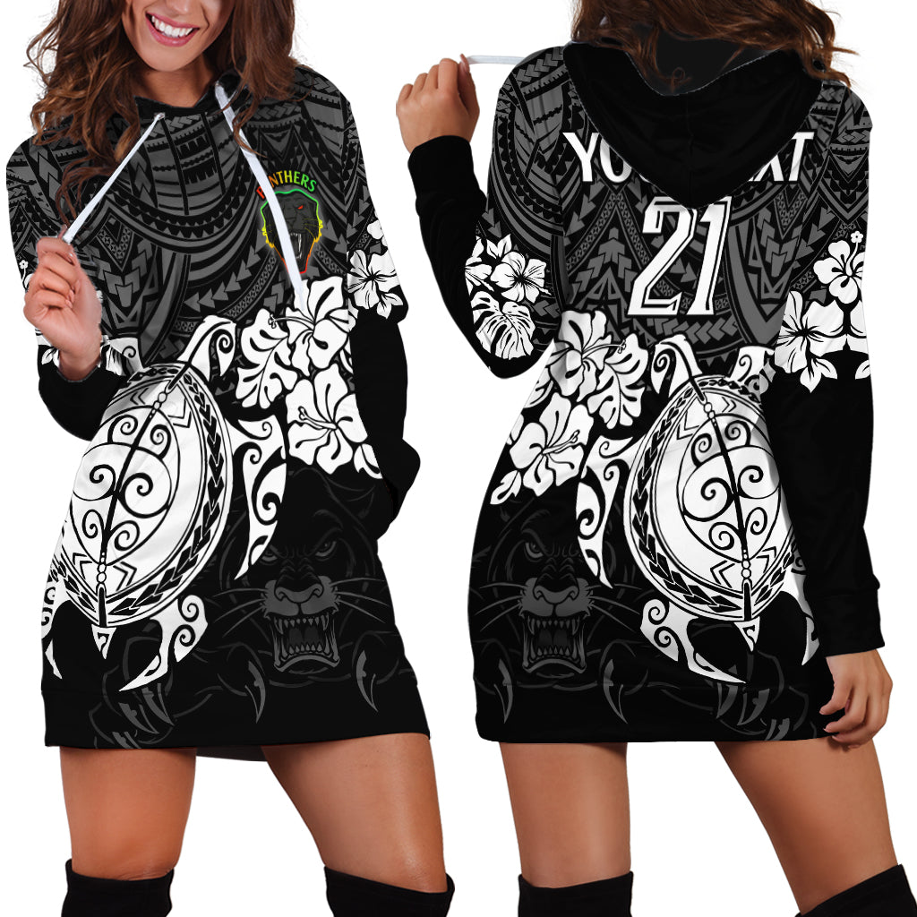 Custom Panthers Rugby Hoodie Dress Penrith Hibiscus and Turtle With Polynesian Pattern - Vibe Hoodie Shop