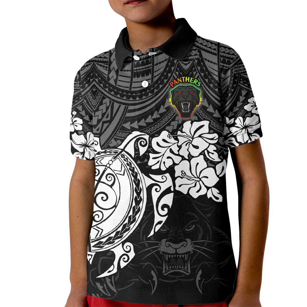 Custom Panthers Rugby Kid Polo Shirt Penrith Hibiscus and Turtle With Polynesian Pattern - Vibe Hoodie Shop