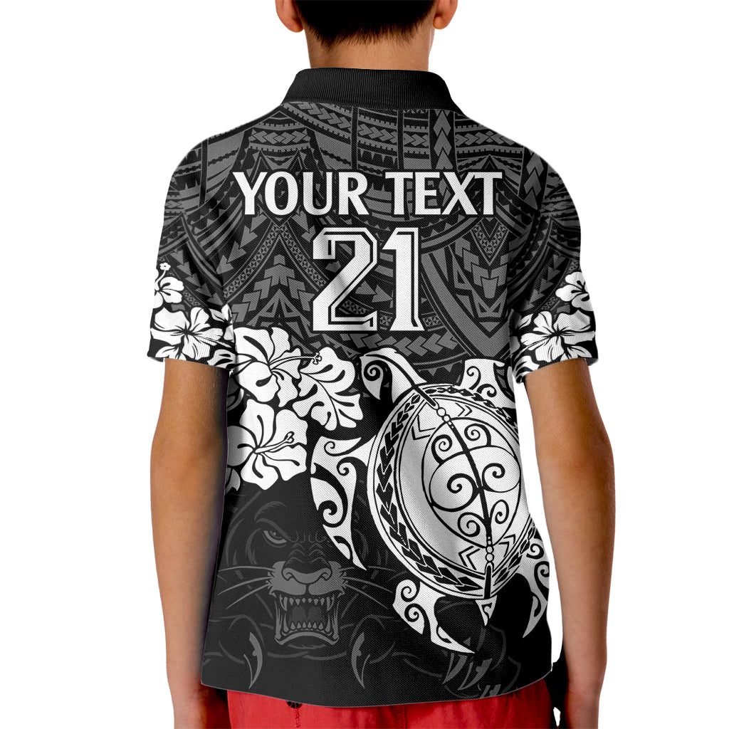 Custom Panthers Rugby Kid Polo Shirt Penrith Hibiscus and Turtle With Polynesian Pattern - Vibe Hoodie Shop