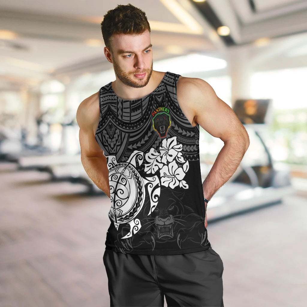 Custom Panthers Rugby Men Tank Top Penrith Hibiscus and Turtle With Polynesian Pattern - Vibe Hoodie Shop