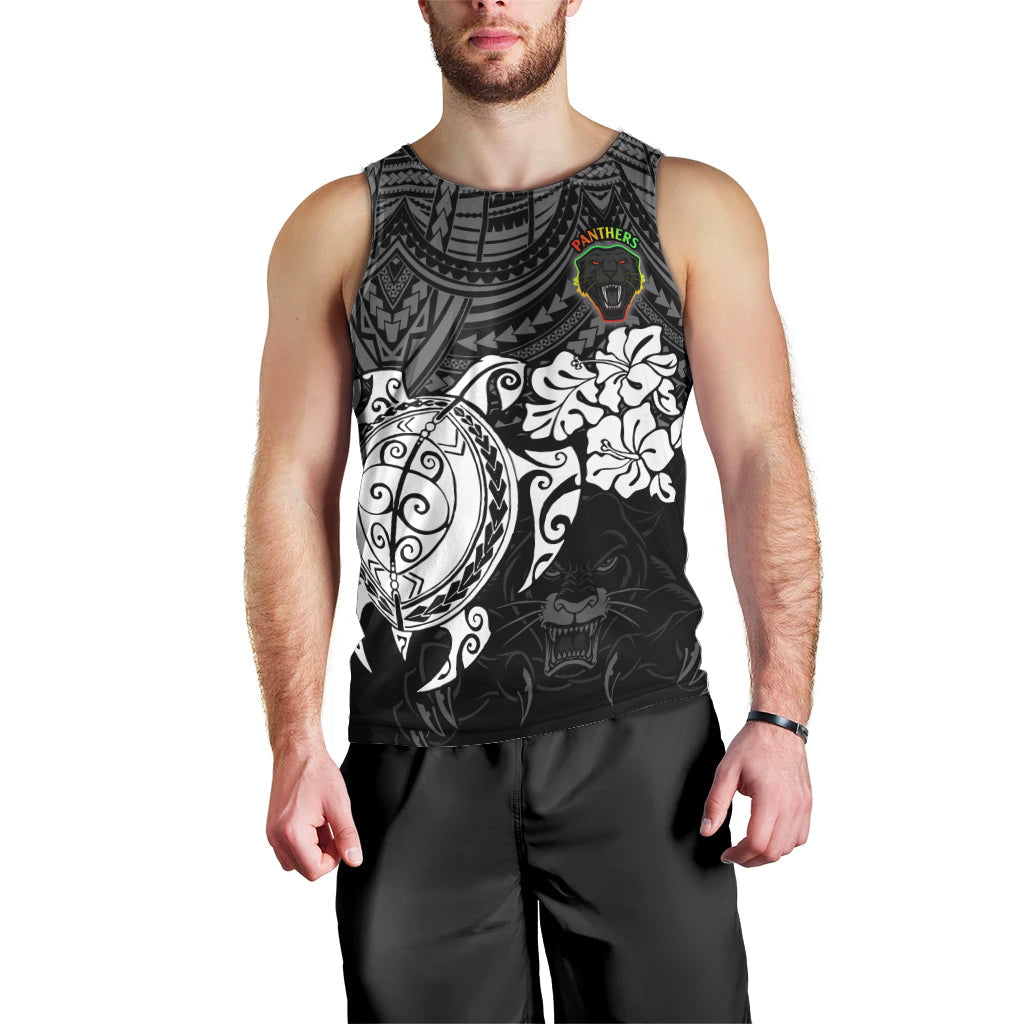 Custom Panthers Rugby Men Tank Top Penrith Hibiscus and Turtle With Polynesian Pattern - Vibe Hoodie Shop