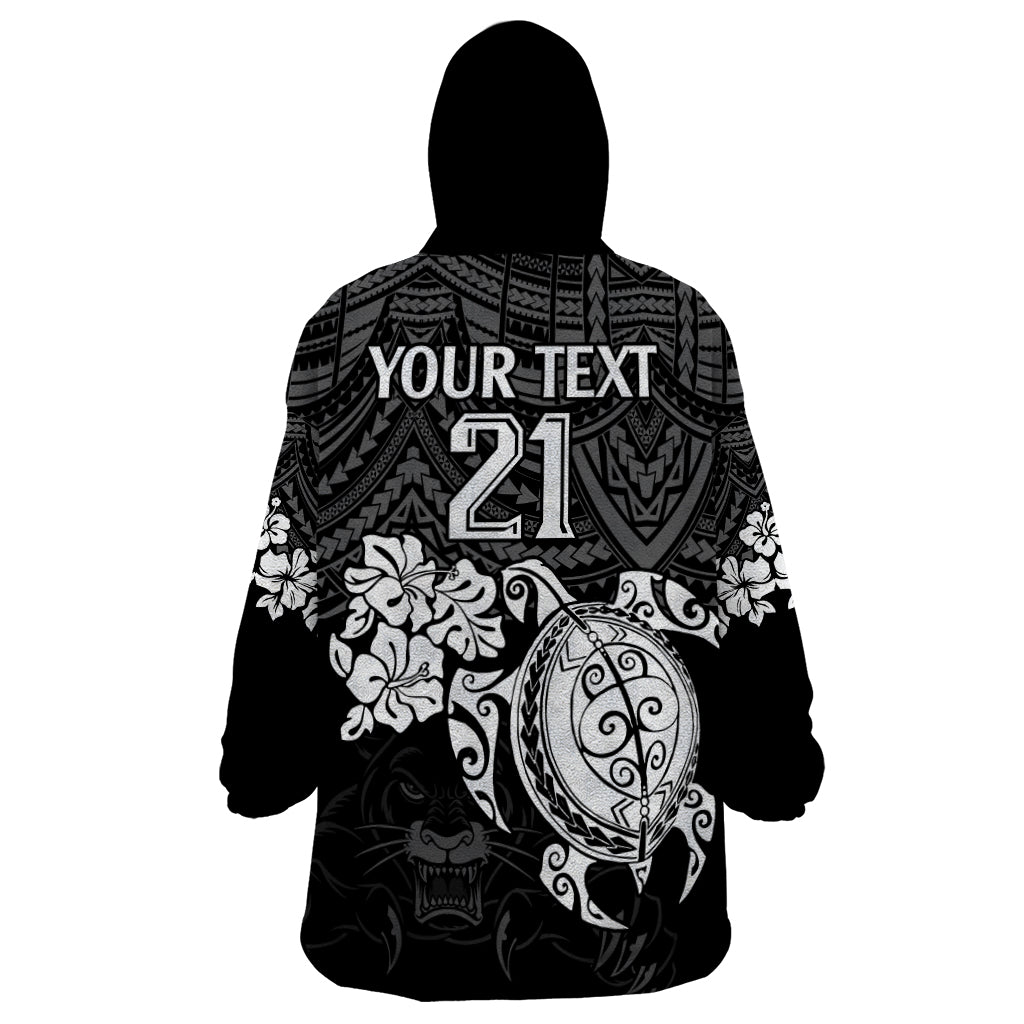 Custom Panthers Rugby Wearable Blanket Hoodie Penrith Hibiscus and Turtle With Polynesian Pattern - Vibe Hoodie Shop