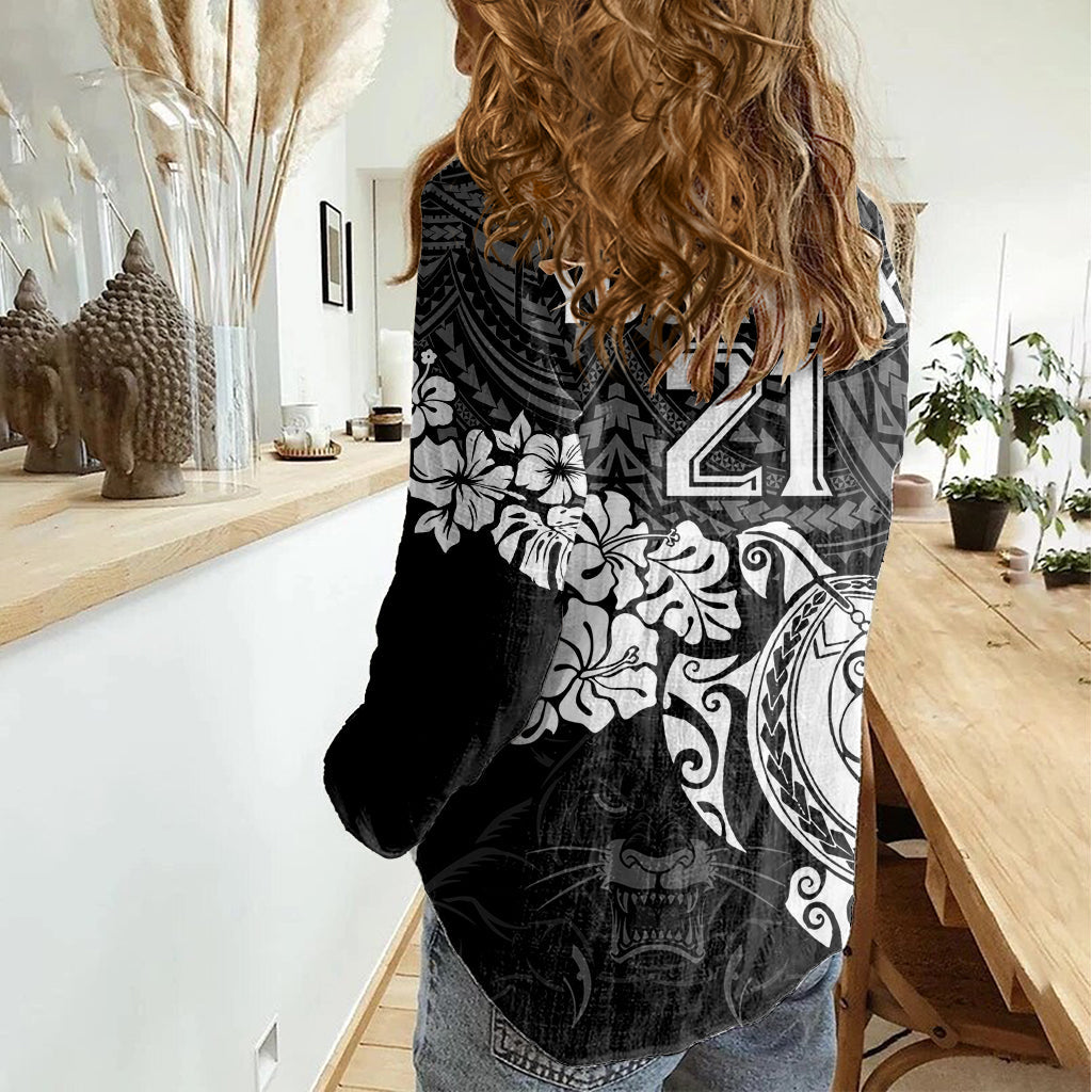 Custom Panthers Rugby Women Casual Shirt Penrith Hibiscus and Turtle With Polynesian Pattern - Vibe Hoodie Shop