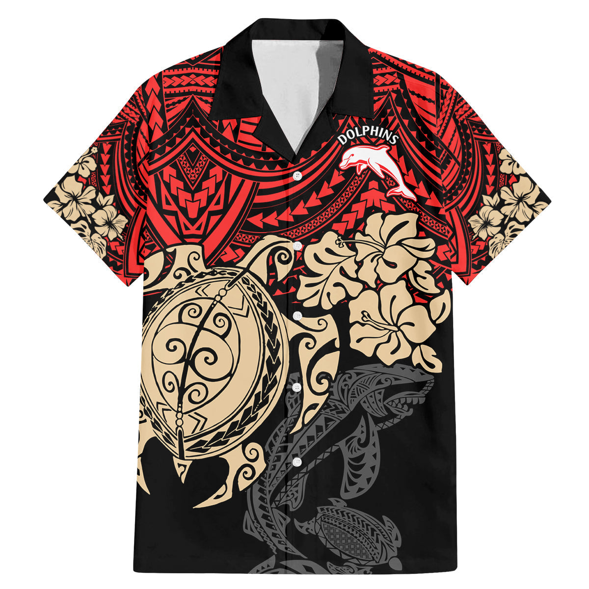 custom-dolphins-rugby-family-matching-mermaid-dress-and-hawaiian-shirt-reddy-hibiscus-and-turtle-with-polynesian-pattern