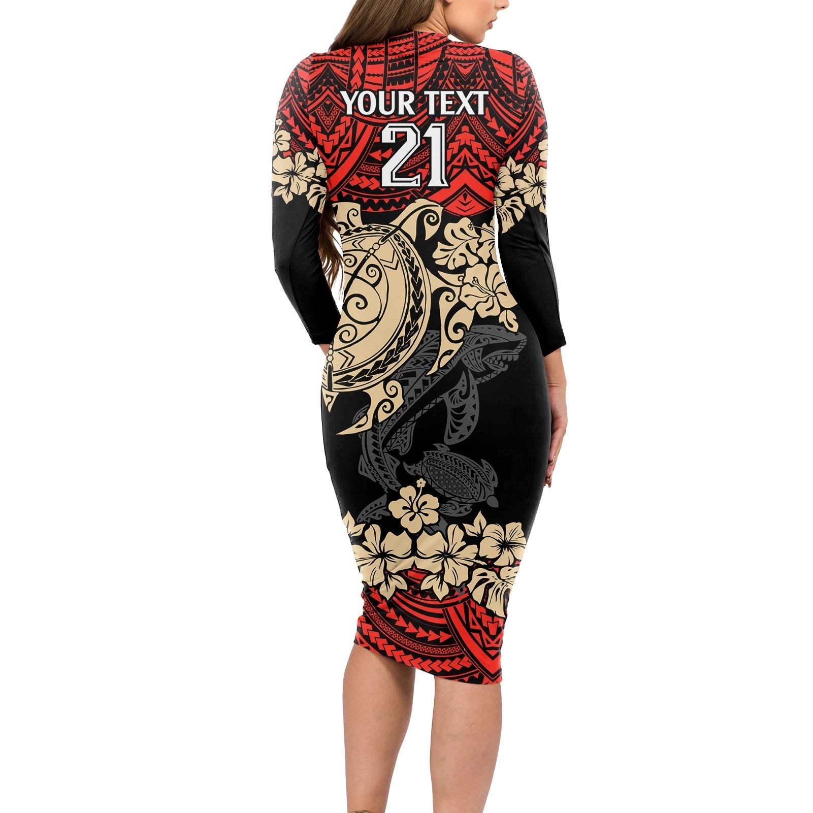 custom-dolphins-rugby-long-sleeve-bodycon-dress-reddy-hibiscus-and-turtle-with-polynesian-pattern