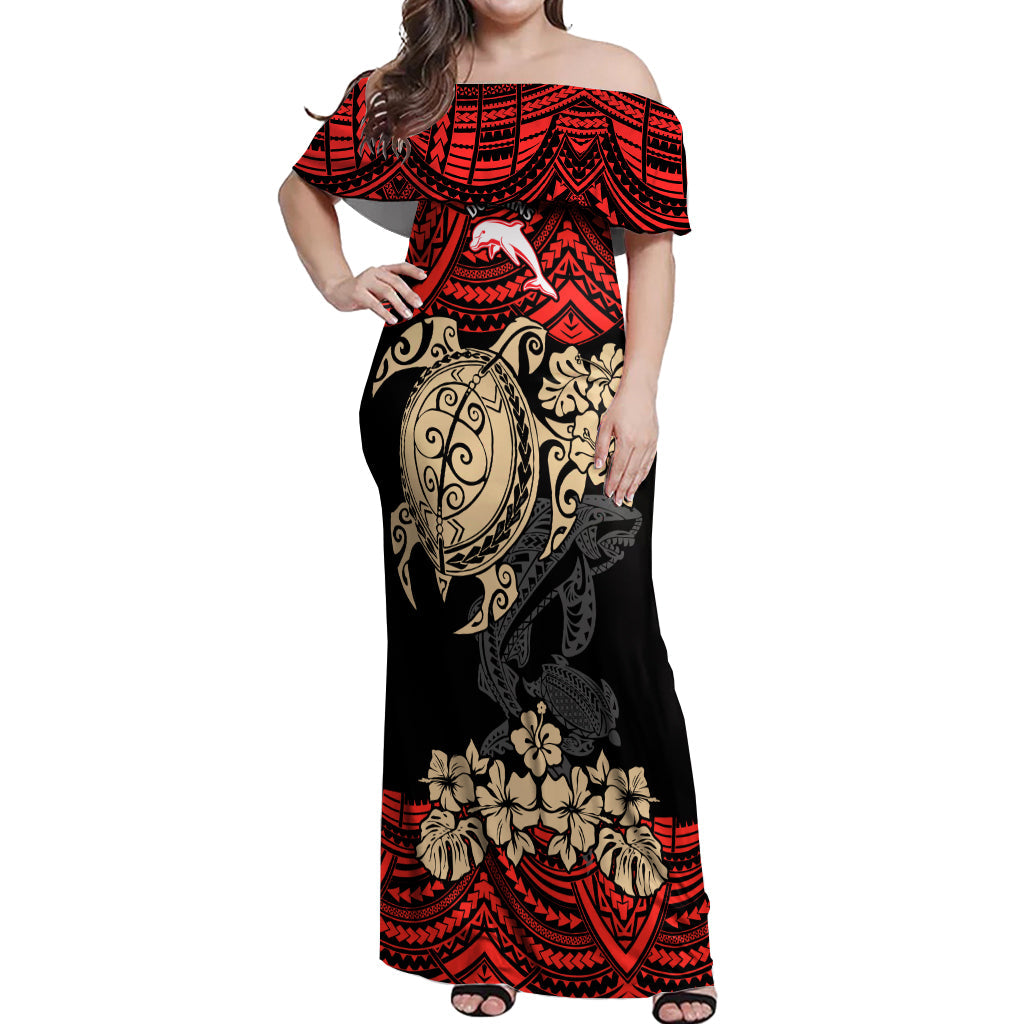 custom-dolphins-rugby-off-shoulder-maxi-dress-reddy-hibiscus-and-turtle-with-polynesian-pattern