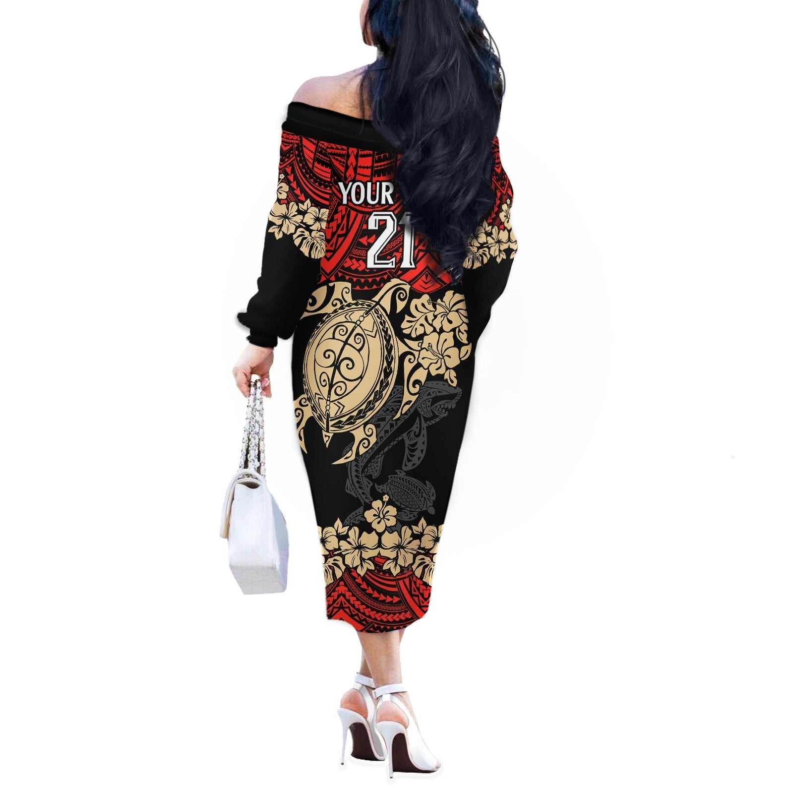 custom-dolphins-rugby-off-the-shoulder-long-sleeve-dress-reddy-hibiscus-and-turtle-with-polynesian-pattern