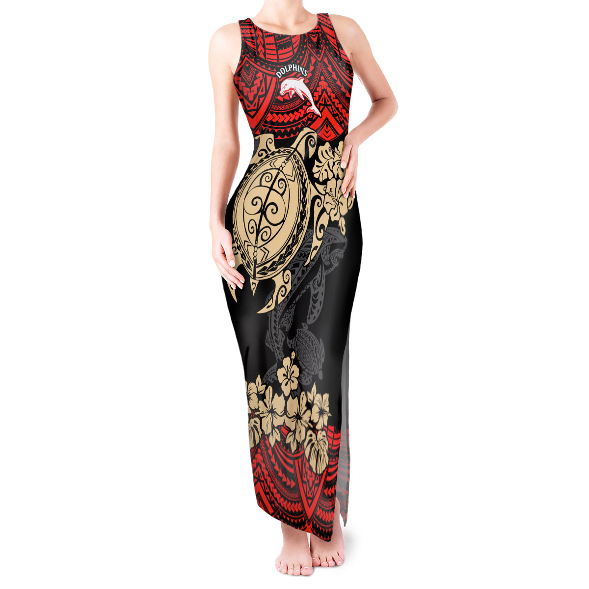 custom-dolphins-rugby-tank-maxi-dress-reddy-hibiscus-and-turtle-with-polynesian-pattern