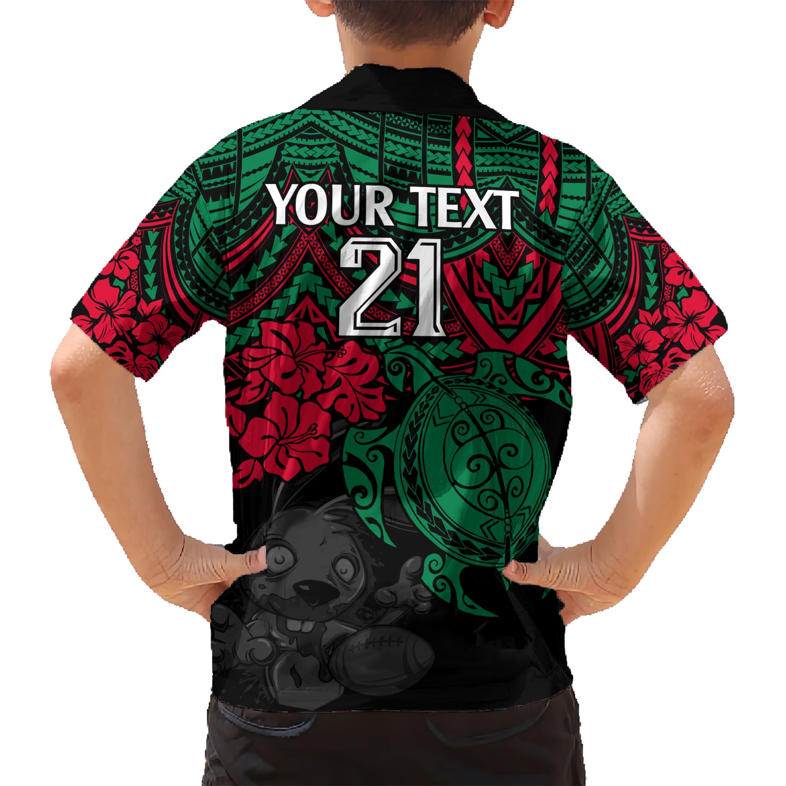 custom-rabbitohs-rugby-family-matching-short-sleeve-bodycon-dress-and-hawaiian-shirt-bunnies-hibiscus-and-turtle-with-polynesian-pattern