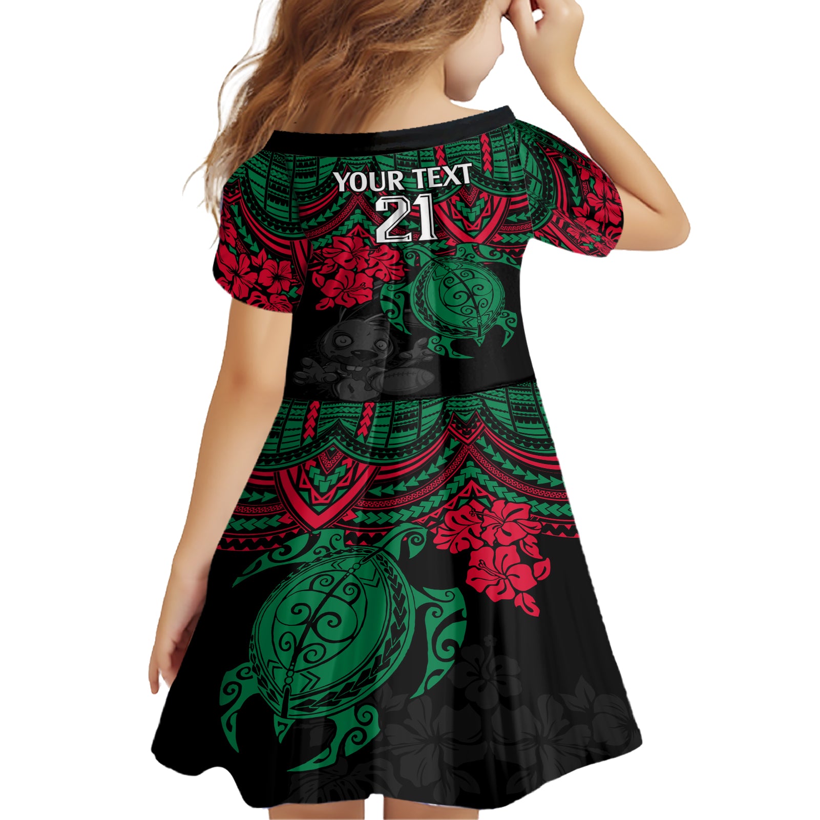 custom-rabbitohs-rugby-family-matching-short-sleeve-bodycon-dress-and-hawaiian-shirt-bunnies-hibiscus-and-turtle-with-polynesian-pattern