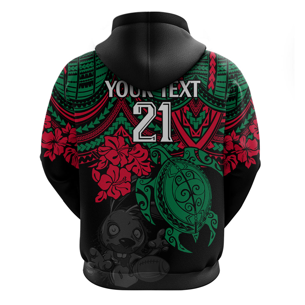 Custom Rabbitohs Rugby Hoodie Bunnies Hibiscus and Turtle With Polynesian Pattern LT9 - Vibe Hoodie Shop