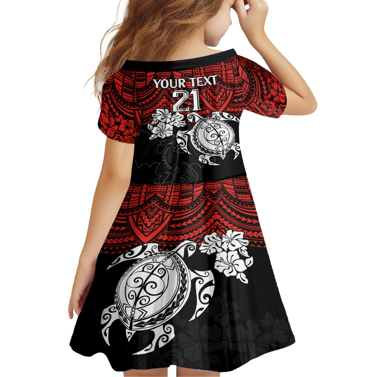 custom-dragons-rugby-family-matching-long-sleeve-bodycon-dress-and-hawaiian-shirt-red-v-hibiscus-and-turtle-with-polynesian-pattern