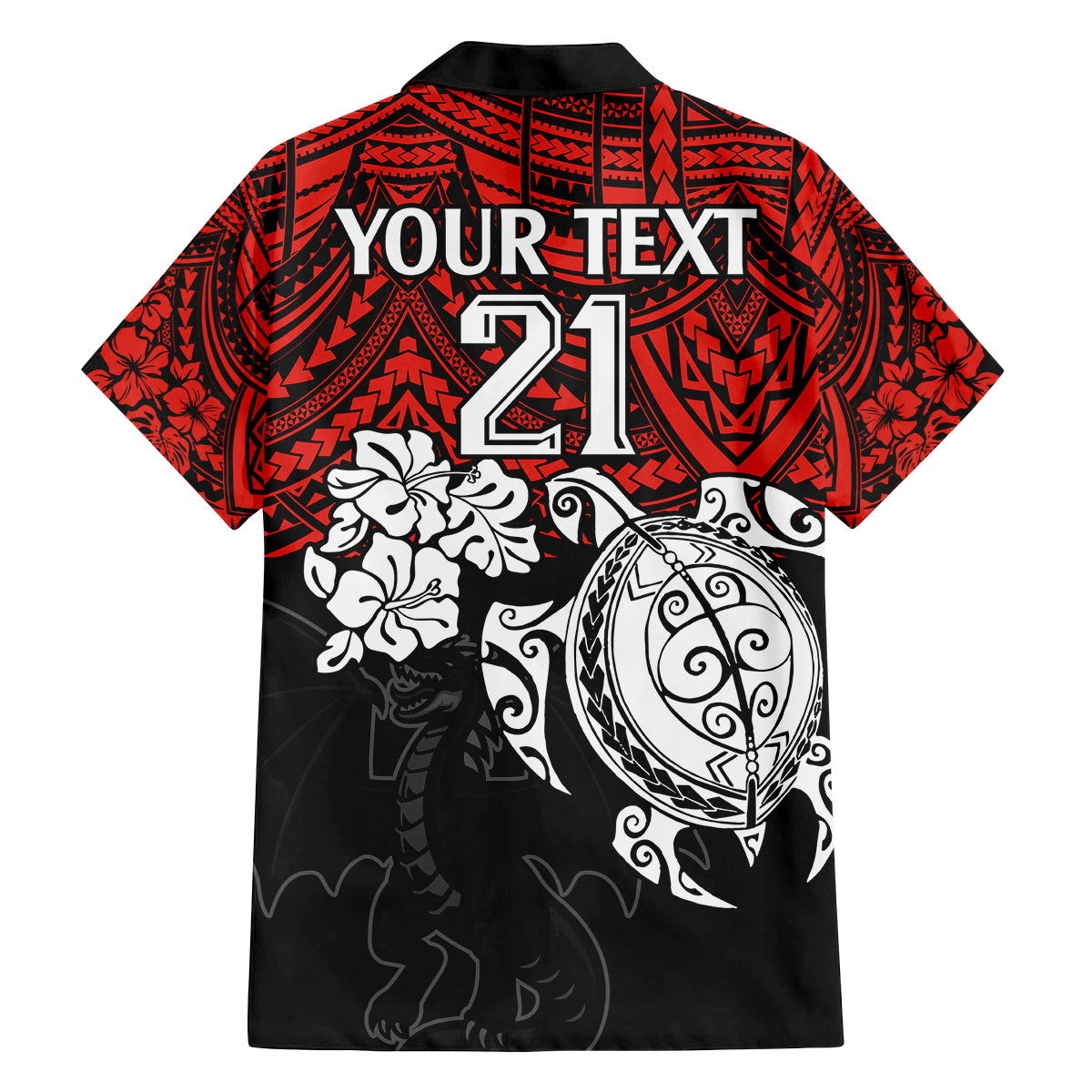 custom-dragons-rugby-family-matching-long-sleeve-bodycon-dress-and-hawaiian-shirt-red-v-hibiscus-and-turtle-with-polynesian-pattern