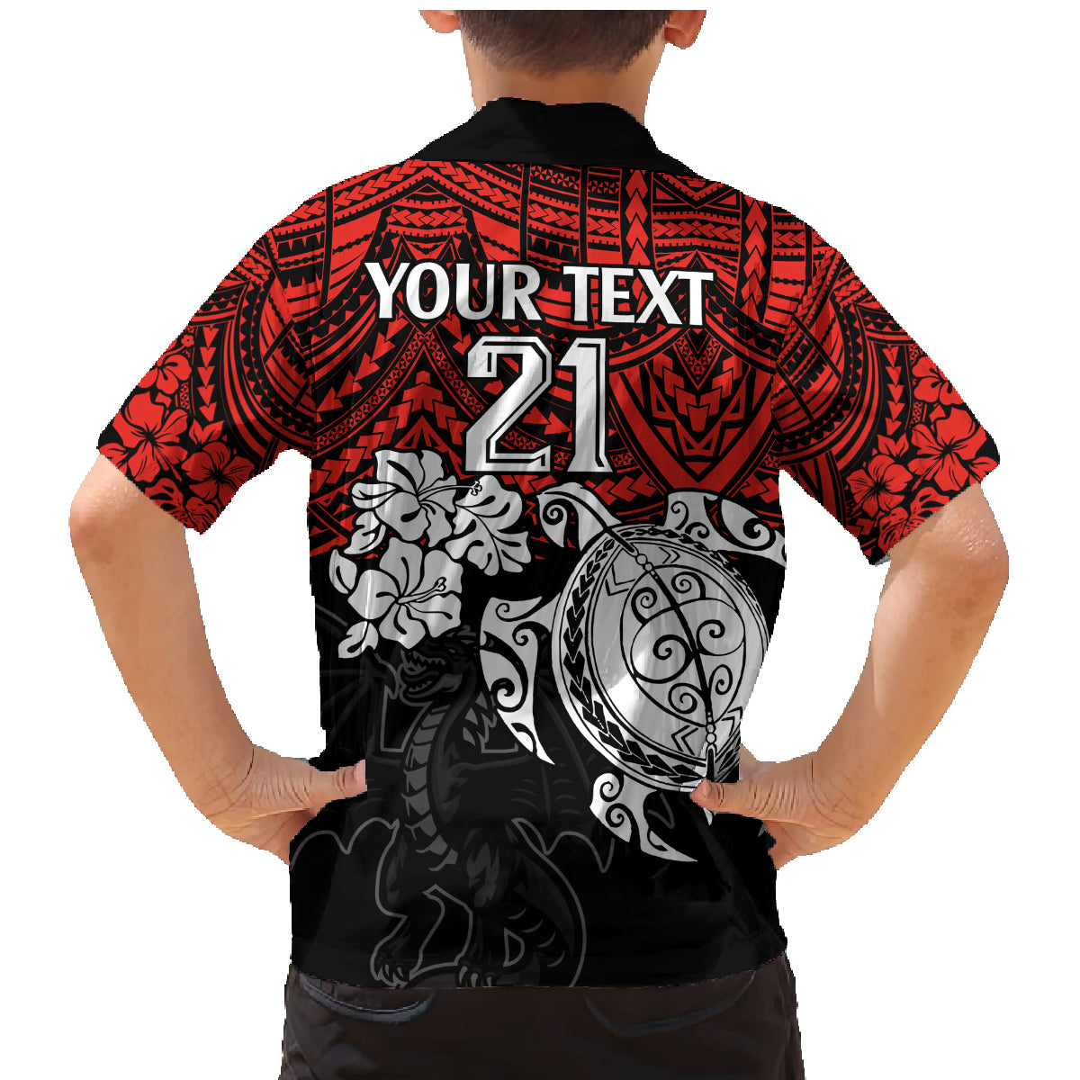 custom-dragons-rugby-family-matching-mermaid-dress-and-hawaiian-shirt-red-v-hibiscus-and-turtle-with-polynesian-pattern