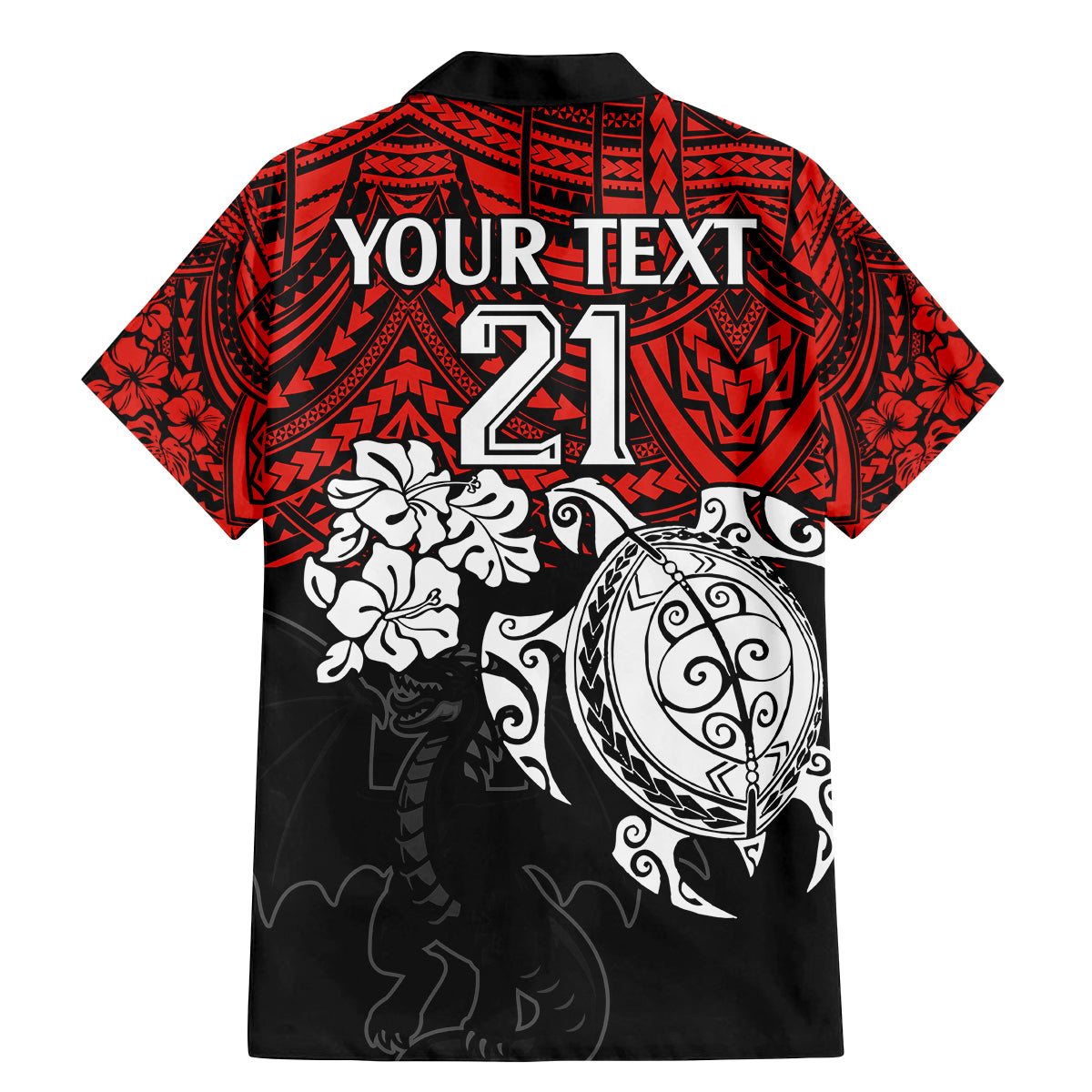 custom-dragons-rugby-family-matching-mermaid-dress-and-hawaiian-shirt-red-v-hibiscus-and-turtle-with-polynesian-pattern