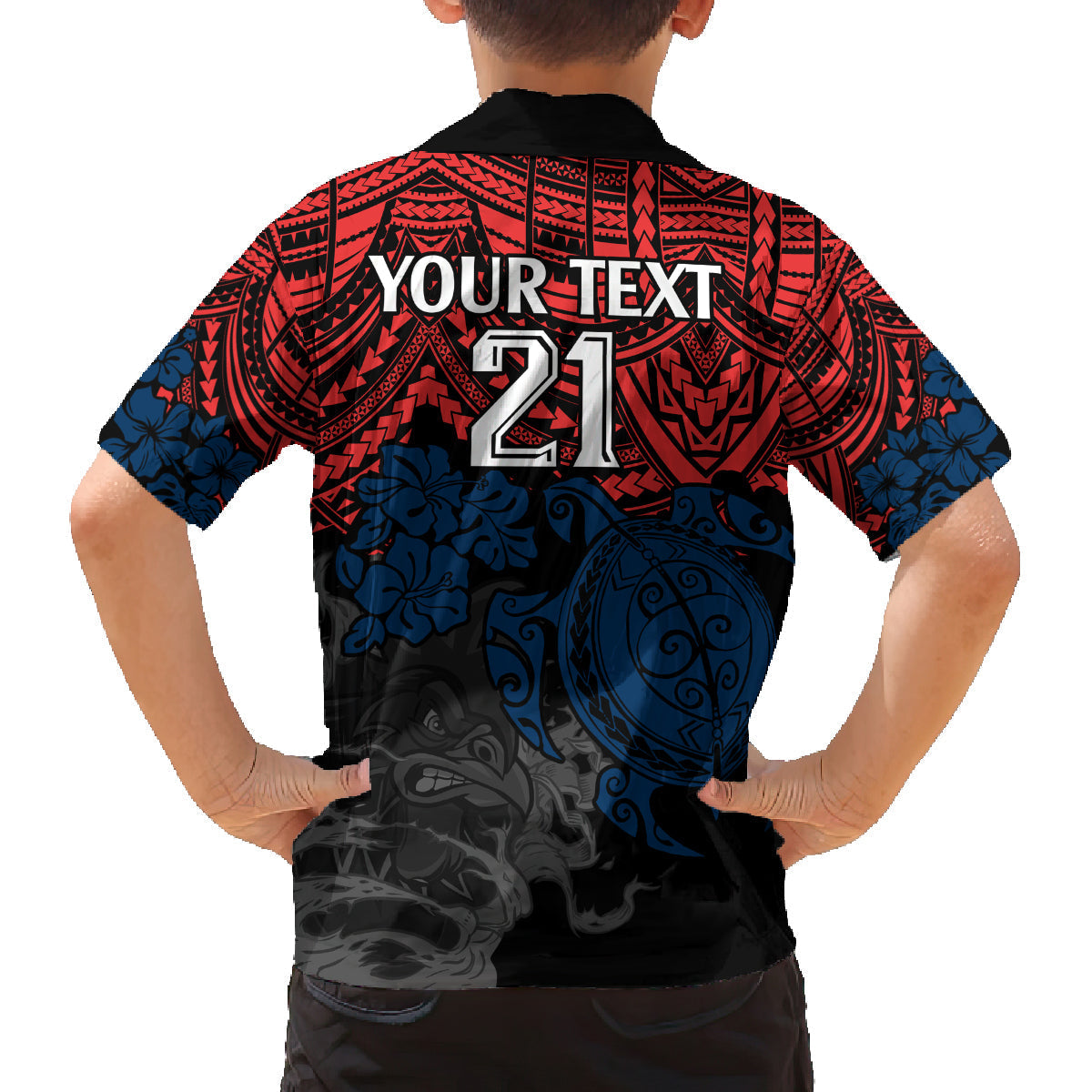 custom-roosters-rugby-family-matching-off-shoulder-long-sleeve-dress-and-hawaiian-shirt-sydney-hibiscus-and-turtle-with-polynesian-pattern