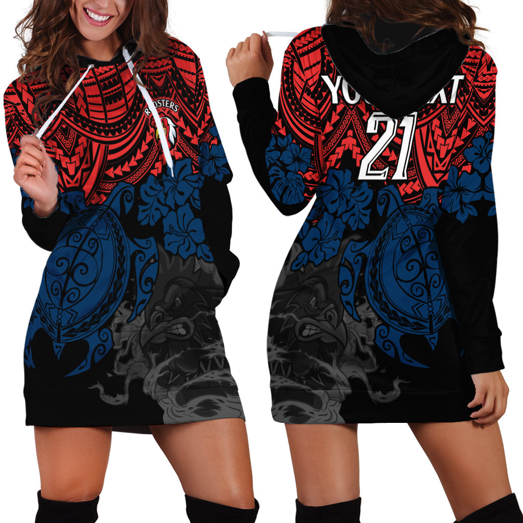 custom-roosters-rugby-hoodie-dress-sydney-hibiscus-and-turtle-with-polynesian-pattern